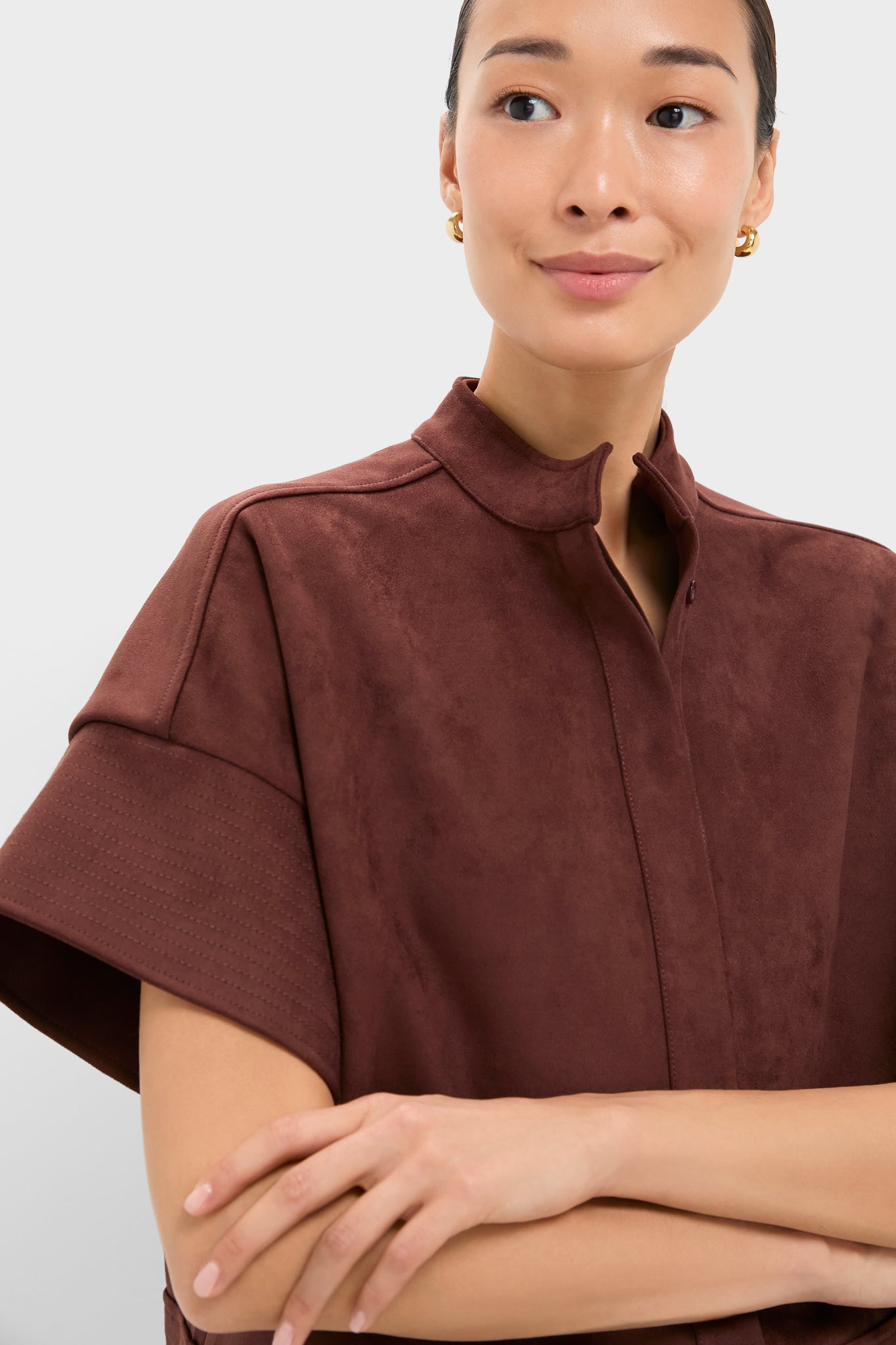 Ganache Vegan Suede Trapunto Stitch Sofia Shirt-Charming Tale Store