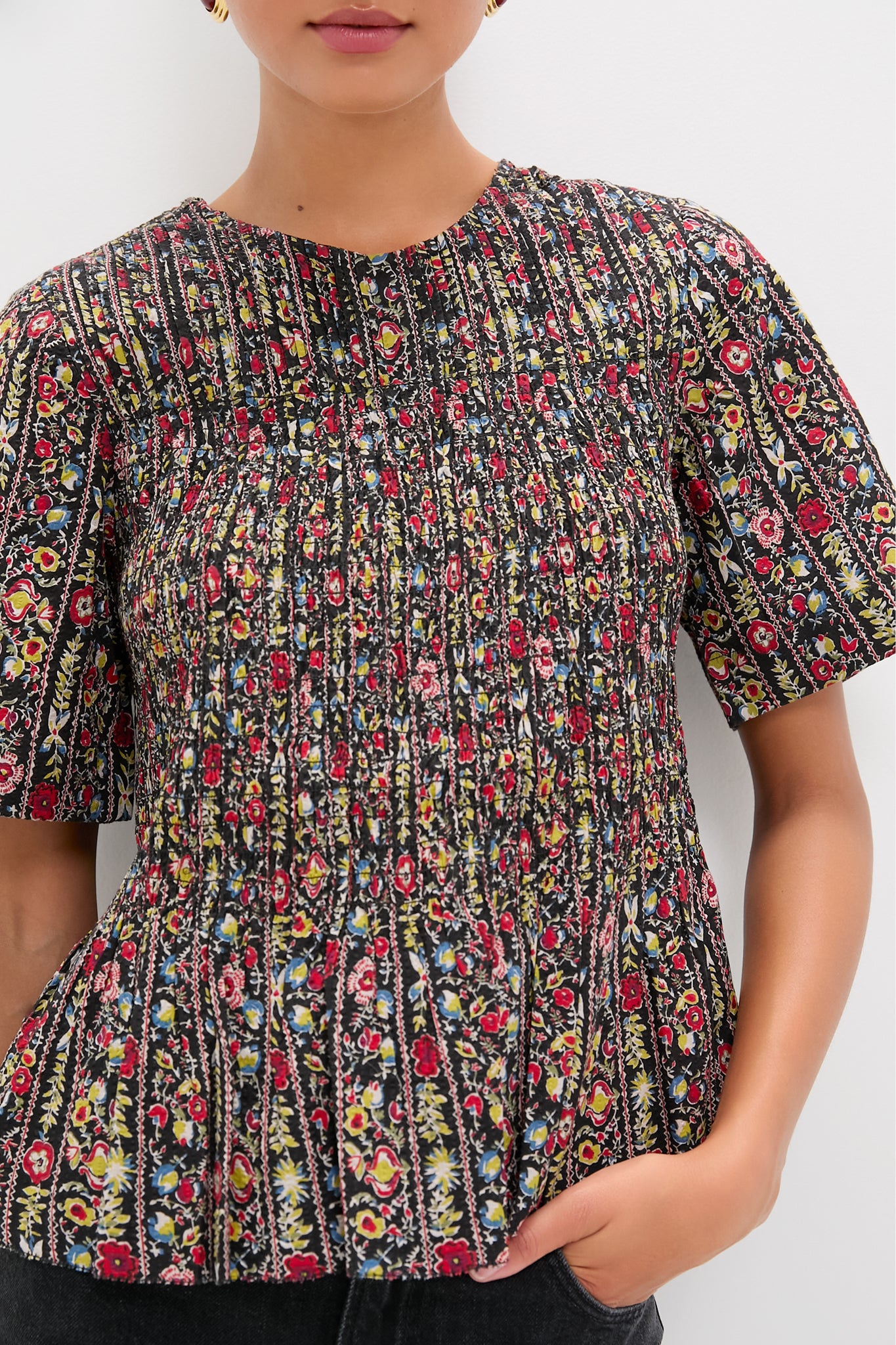 Garland Print Smocked Flounce Top-Charming Tale Store