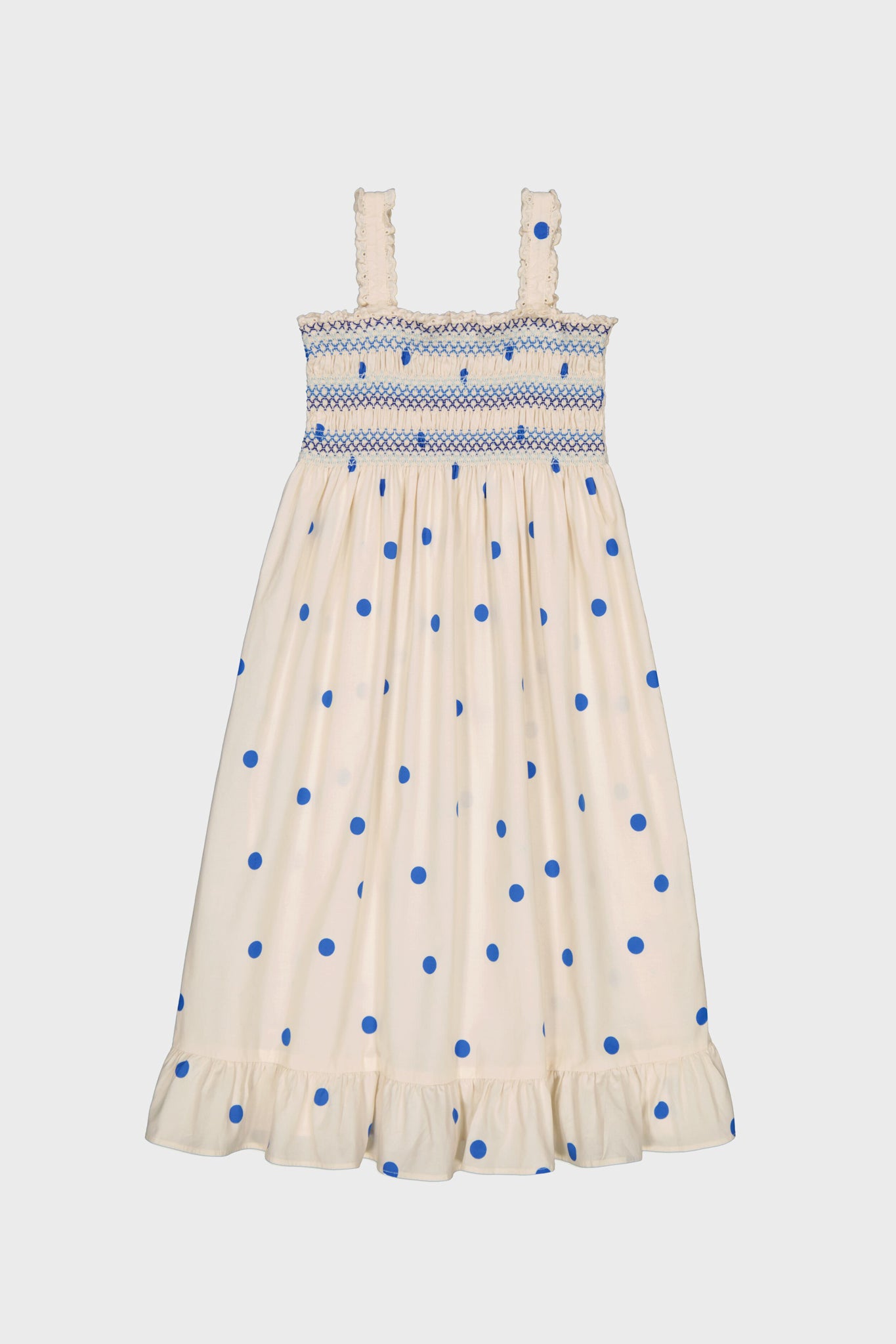 Zaza Smocked Dress Dots Blue-Charming Tale Store