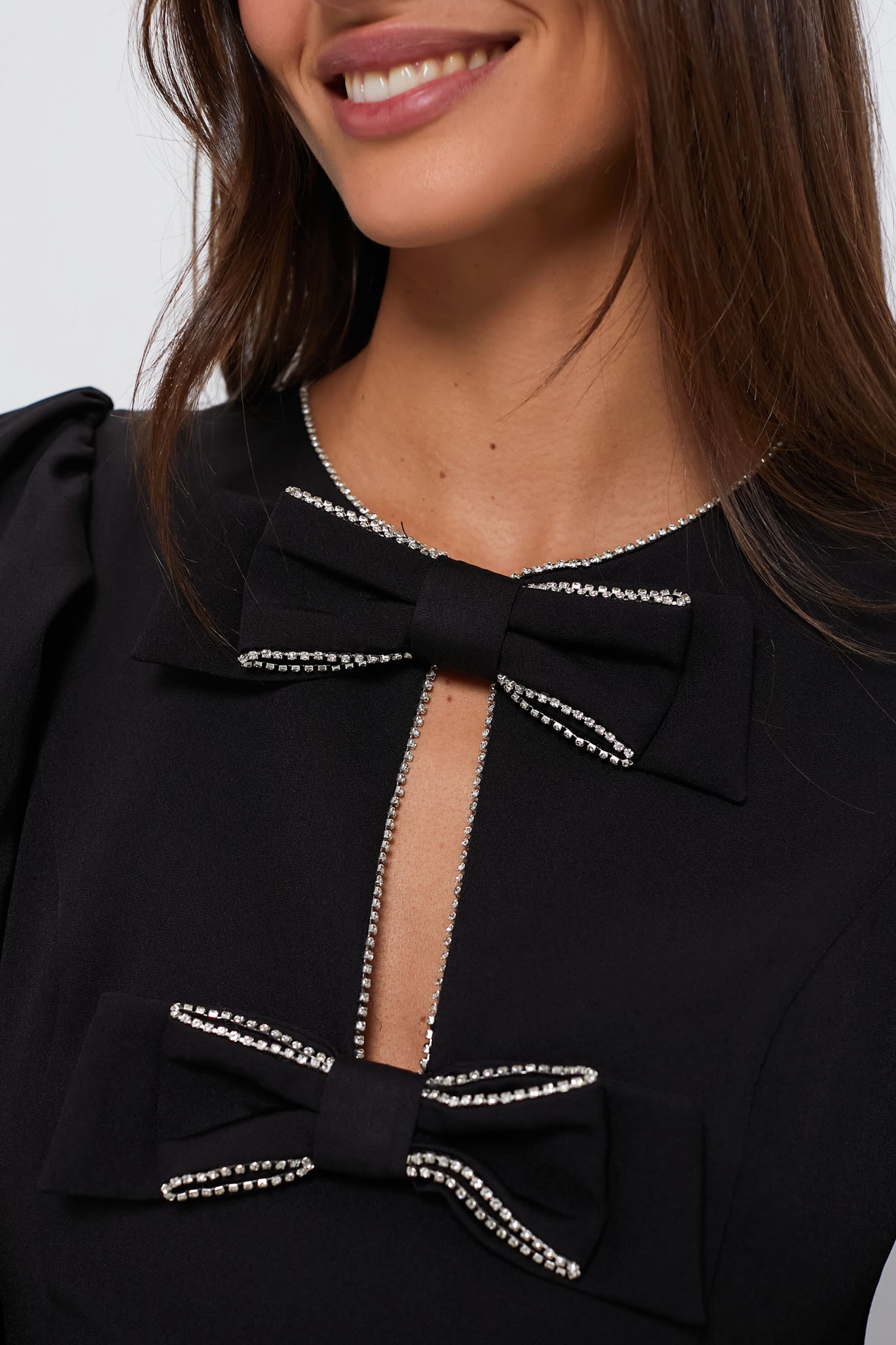 Embellished Bow Blair Mini Dress-Charming Tale Store