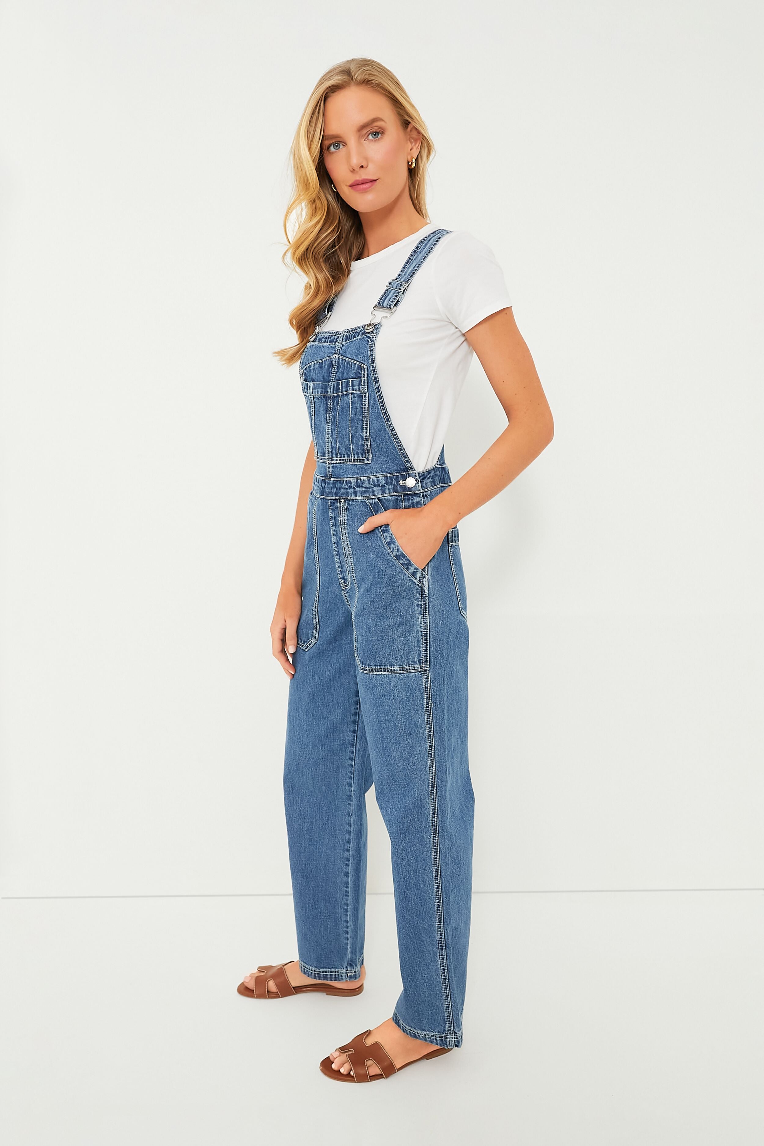 Paris Medium Wash Straight Leg Denim Overalls-Charming Tale Store