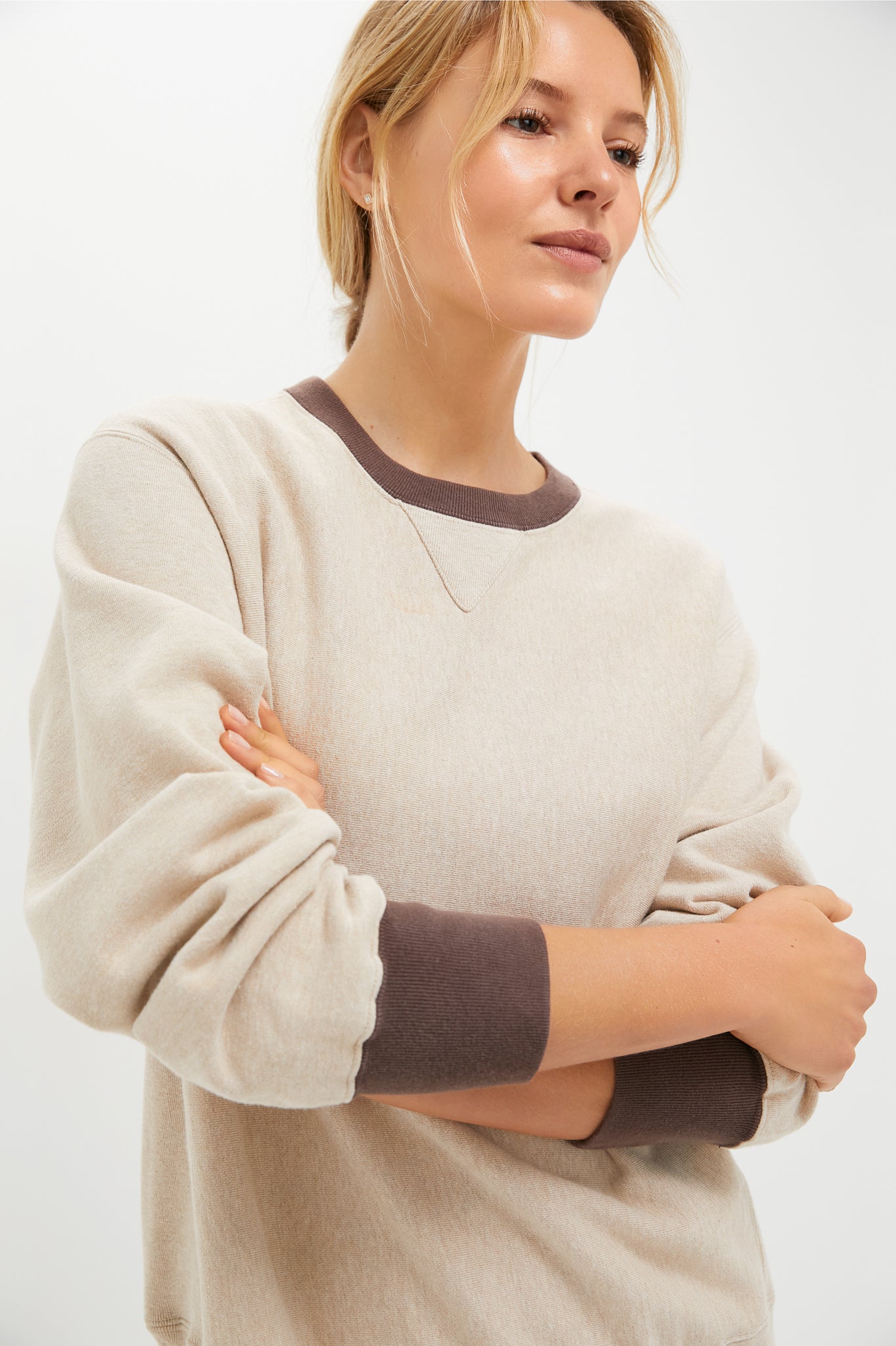 Heather Sandstone and Brown 100% Cotton Kolar Crewneck Sweatshirt-Charming Tale Store