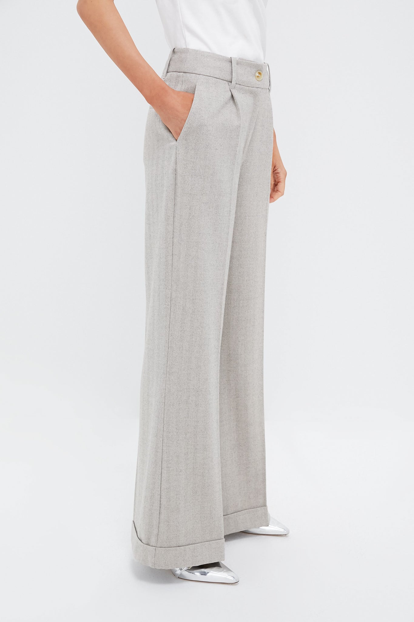 Gray Cuffed Wide Leg Watson Trousers-Charming Tale Store