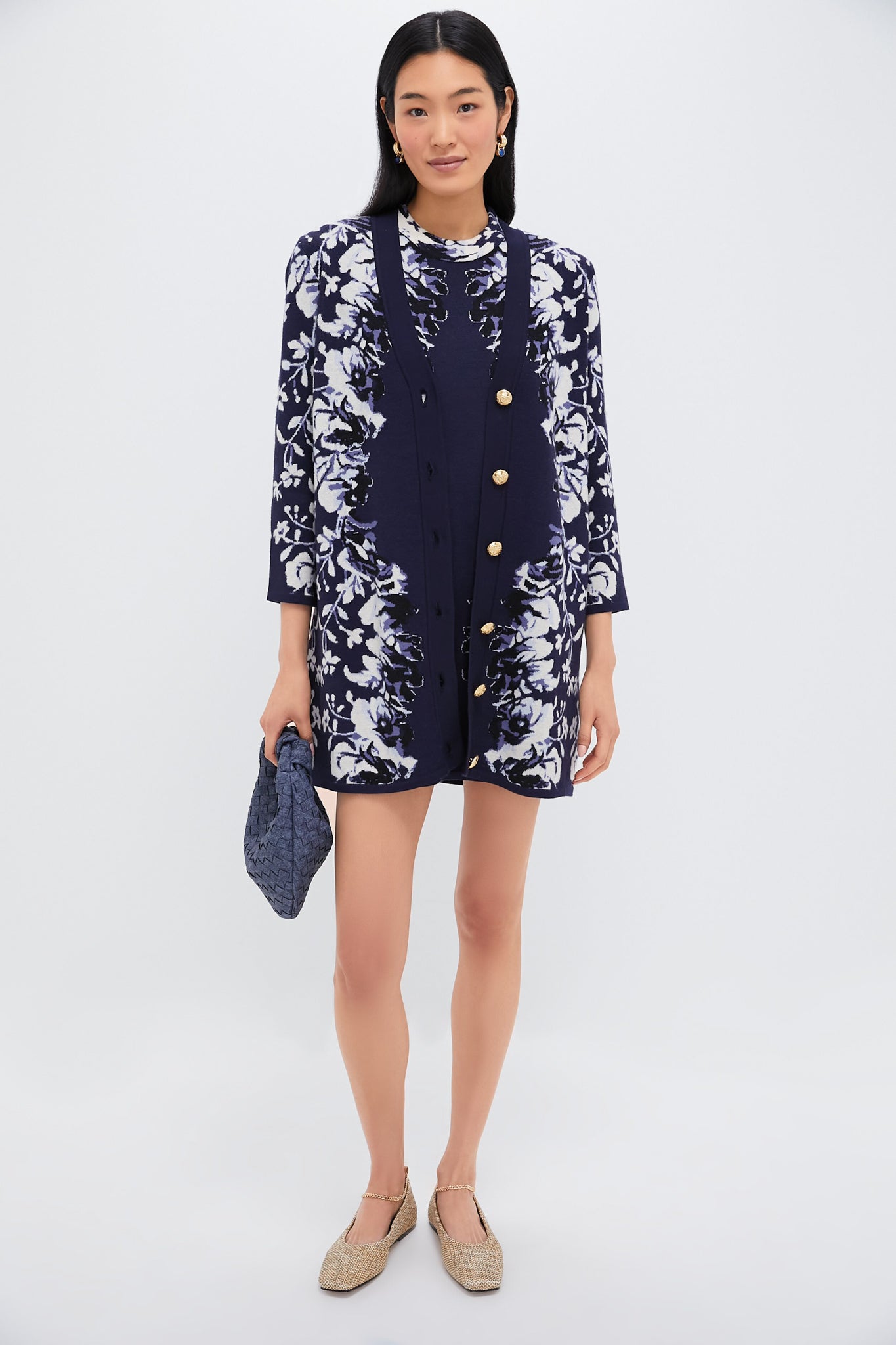 Indigo Reflection Knit Jacquard Marie Dress-Charming Tale Store