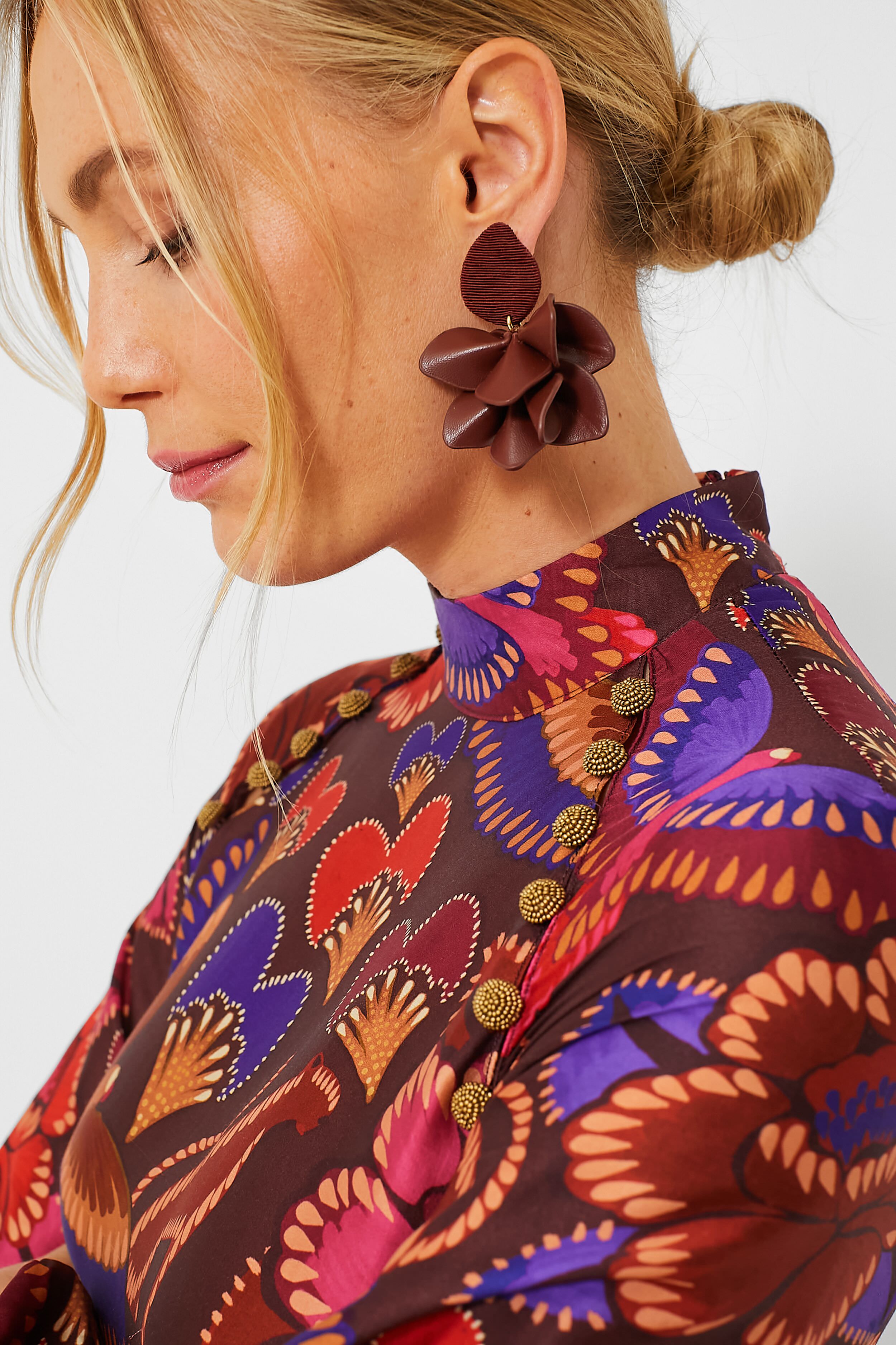 Chocolate Brown Silk and Leather Orchid Earrings-Charming Tale Store