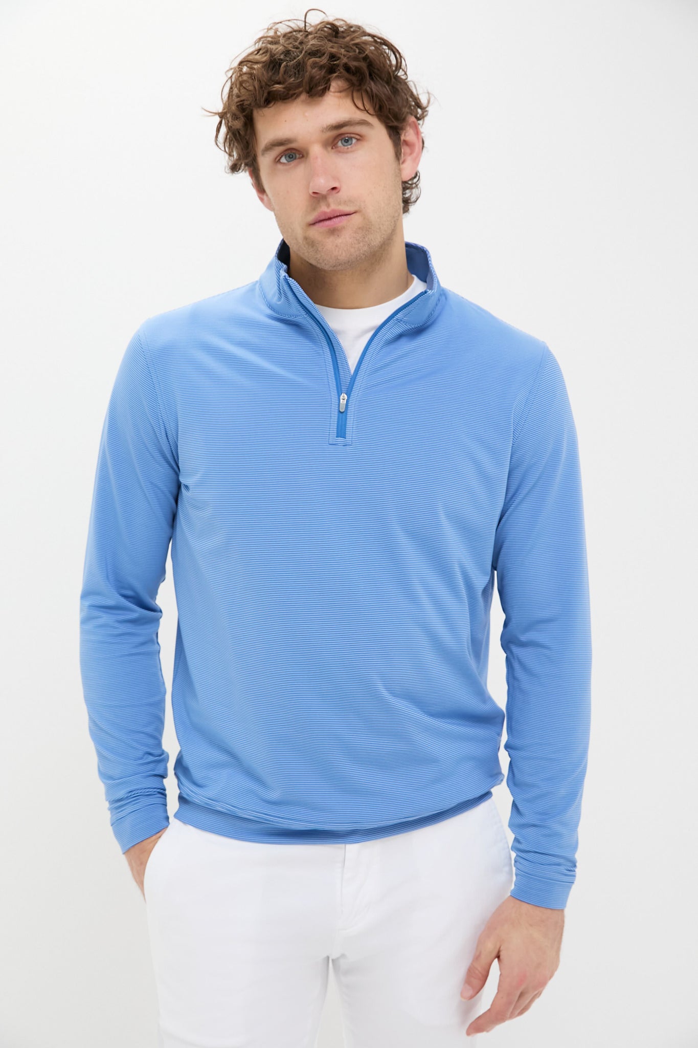 Sailor Blue Perth Sugar Stripe Performance Quarter-Zip-Charming Tale Store