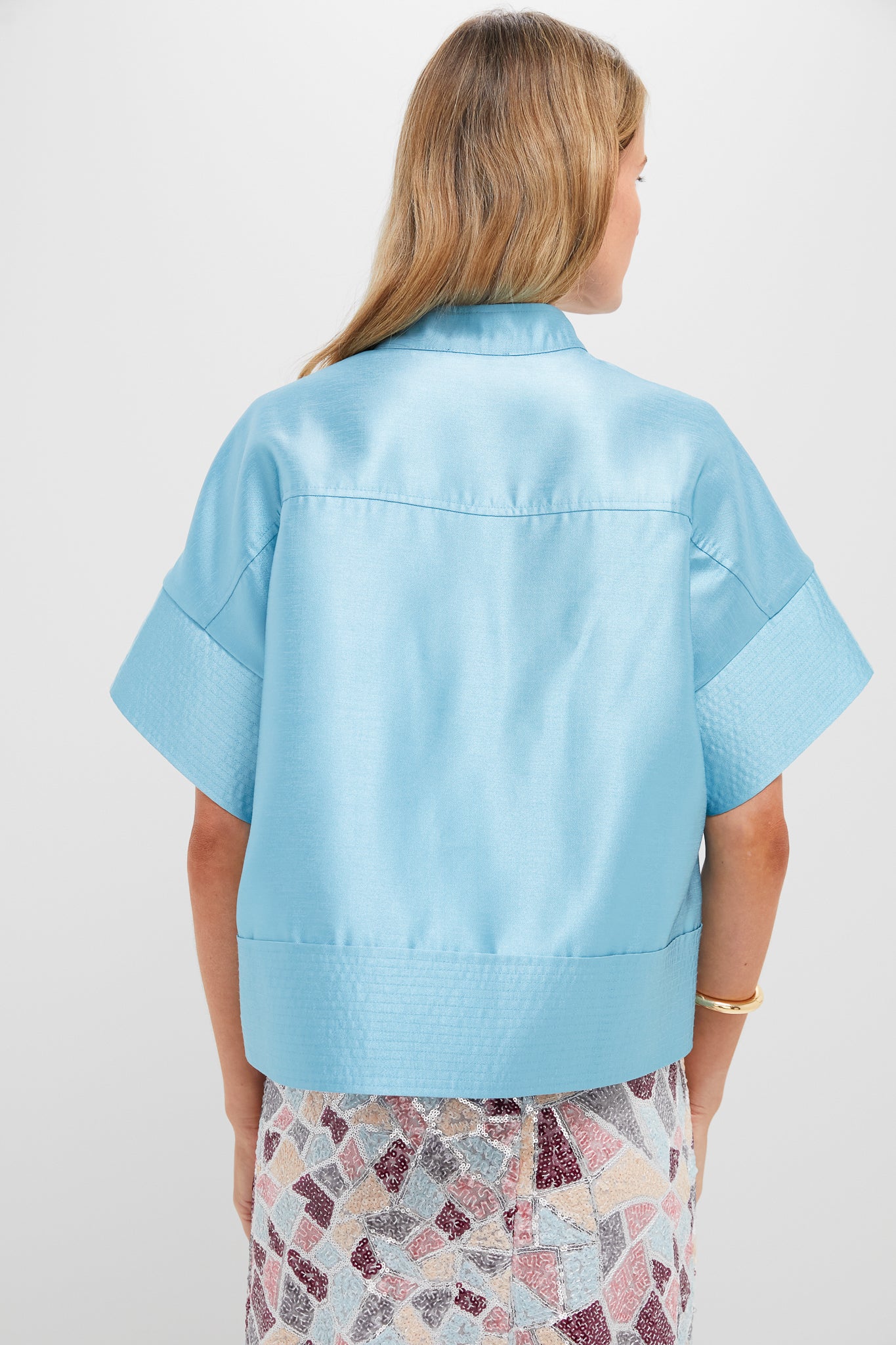 Robin's Egg Blue Trapunto Stitch Sofia Shirt-Charming Tale Store