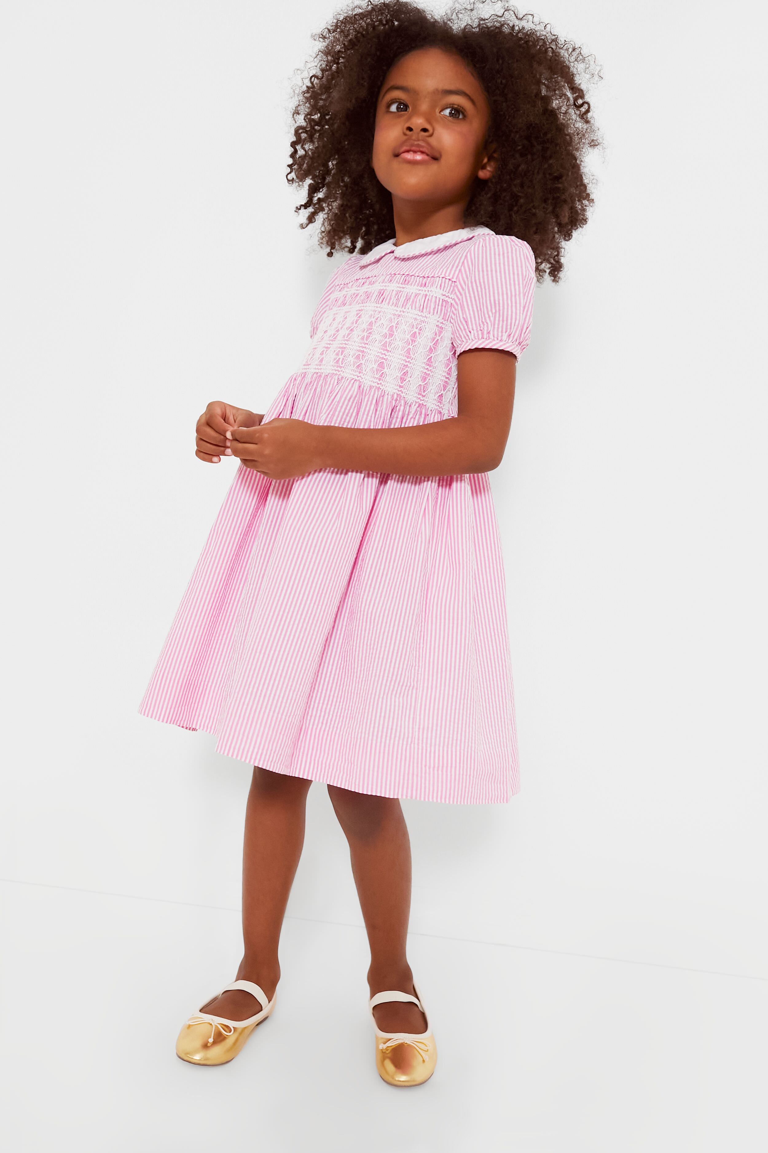Striped Smocked Cotton Seersucker Dress-Charming Tale Store