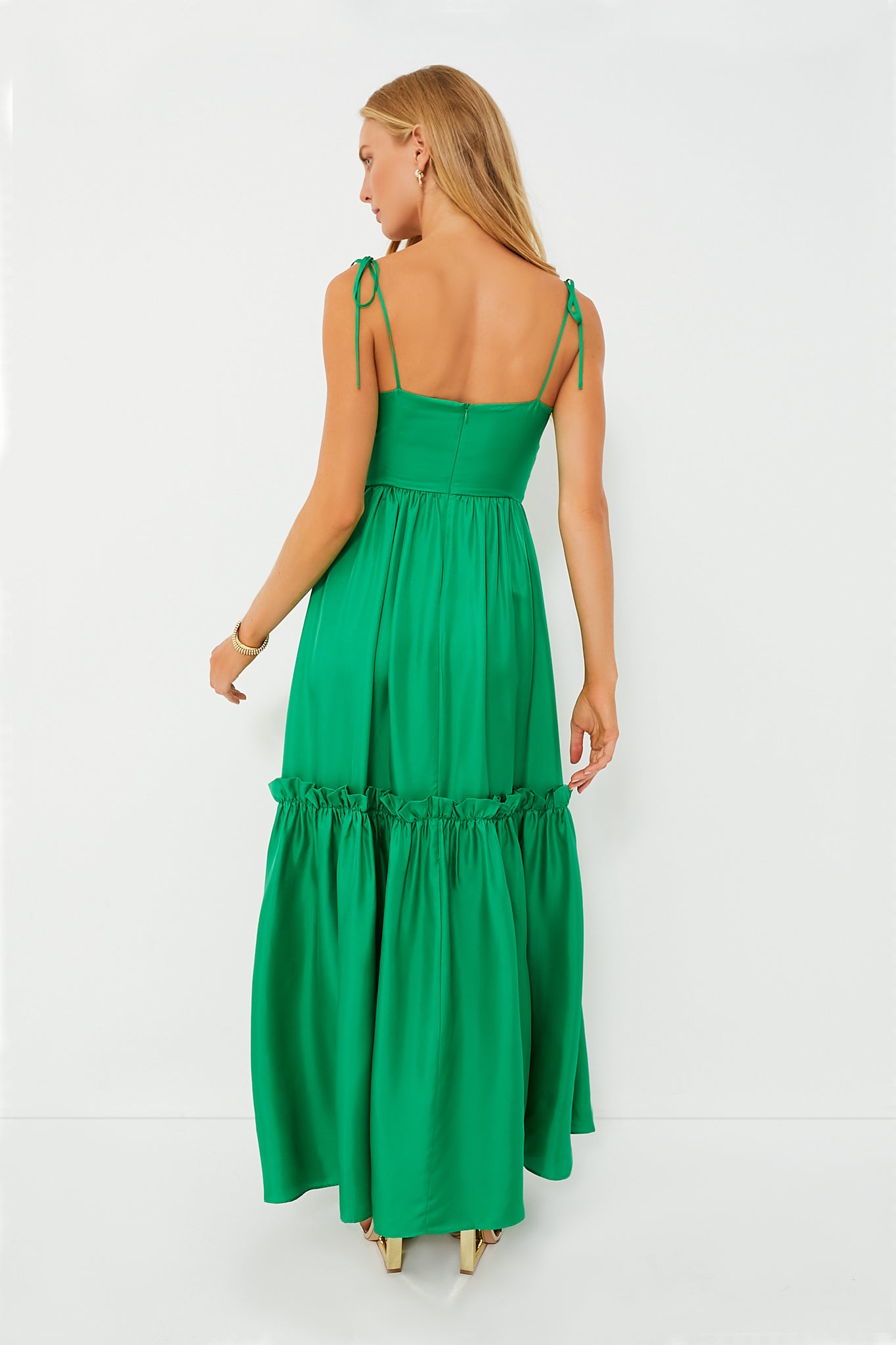 Green Silk Twill Maxi Dress-Charming Tale Store