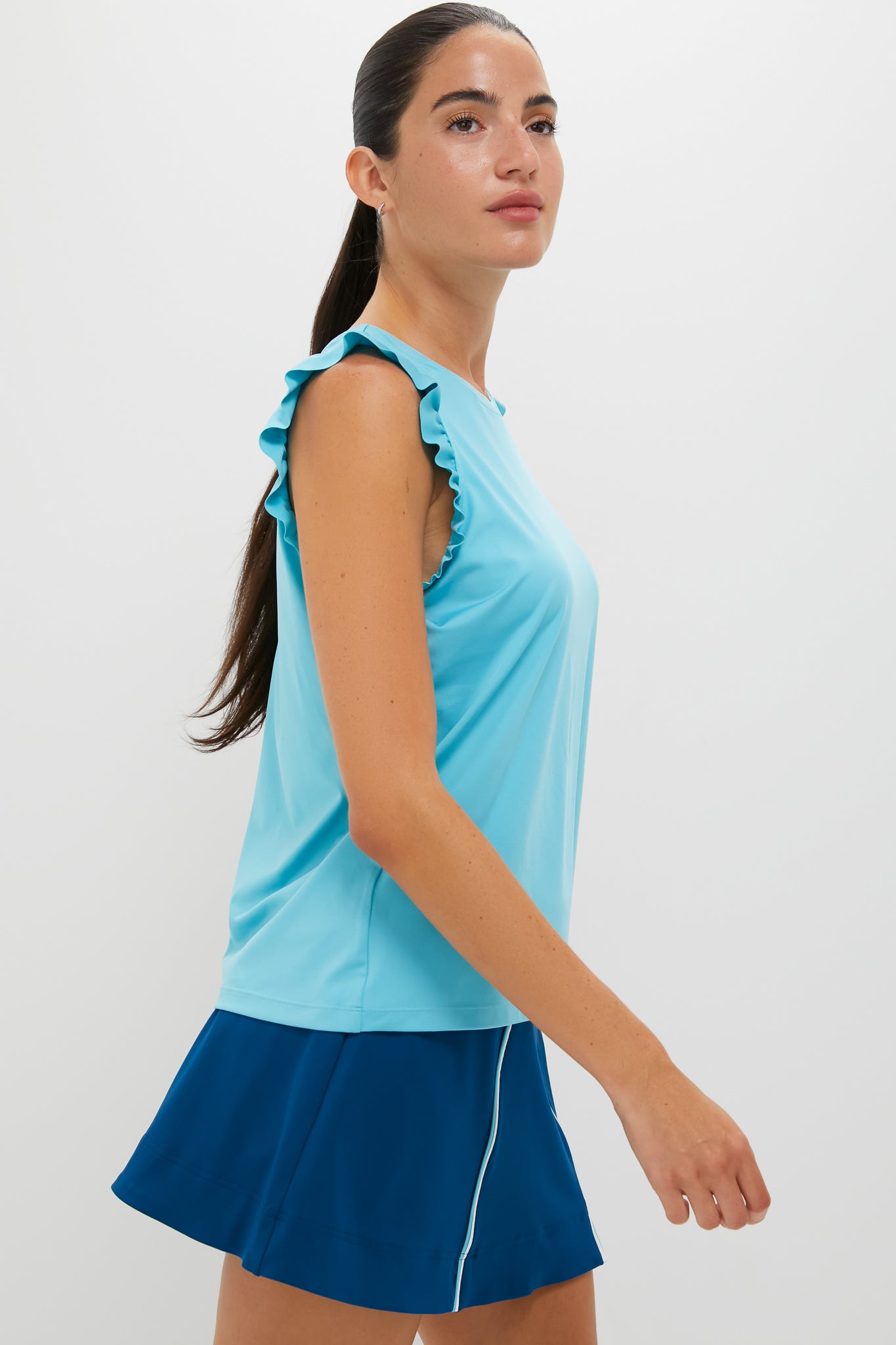 Bright Blue Ruffle Performance Jersey Lea Tank-Charming Tale Store