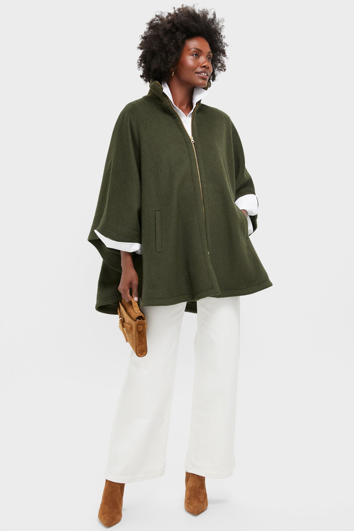 Olive Full Zip Huntington Poncho-Charming Tale Store