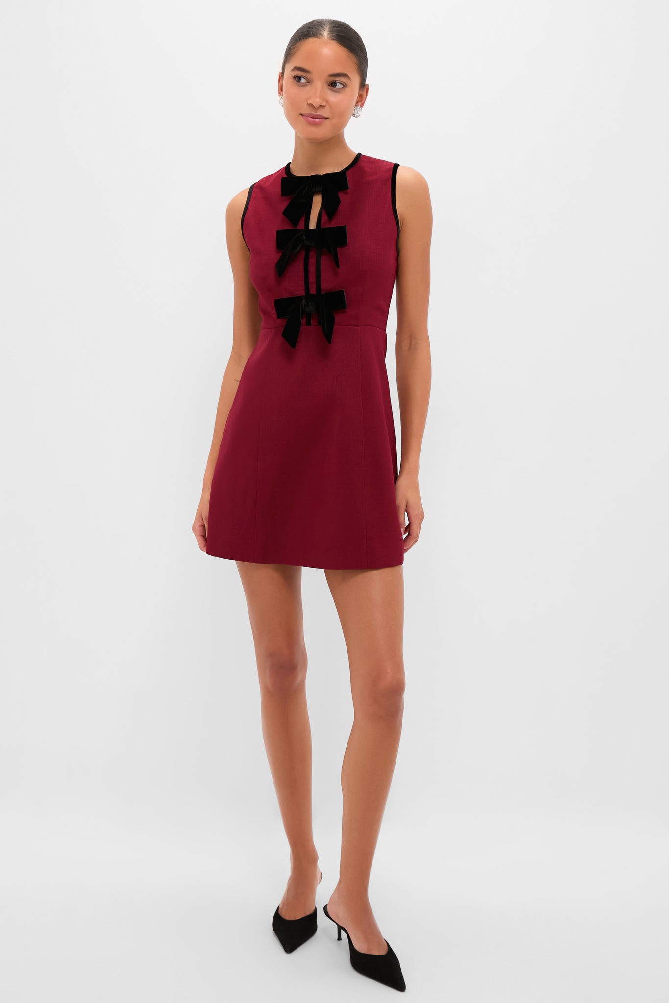 Cranberry Velvet Bow Jaclyn Mini Dress-Charming Tale Store