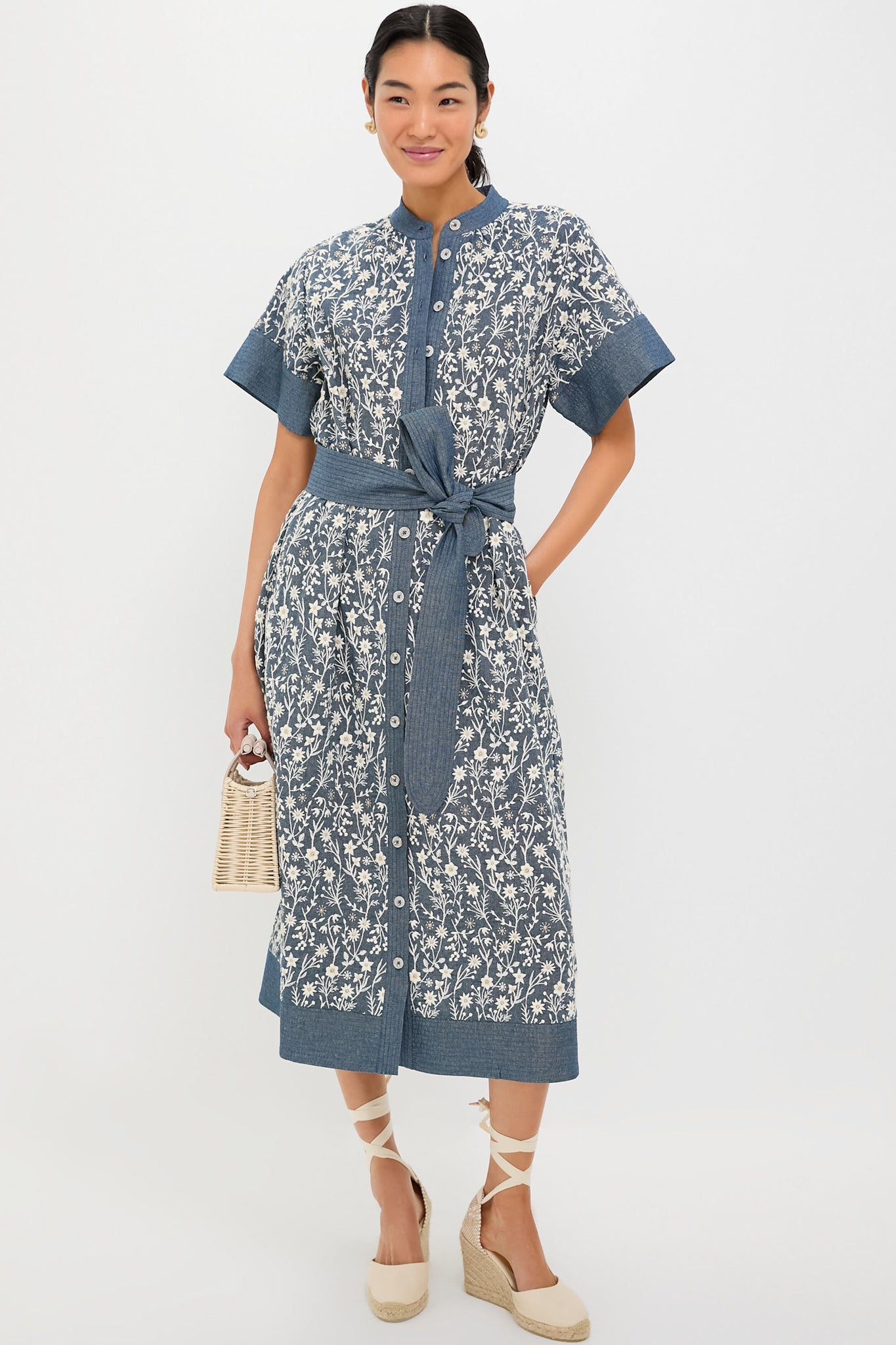 Embroidered Chambray Wildflower Meadows Prescott Dress-Charming Tale Store