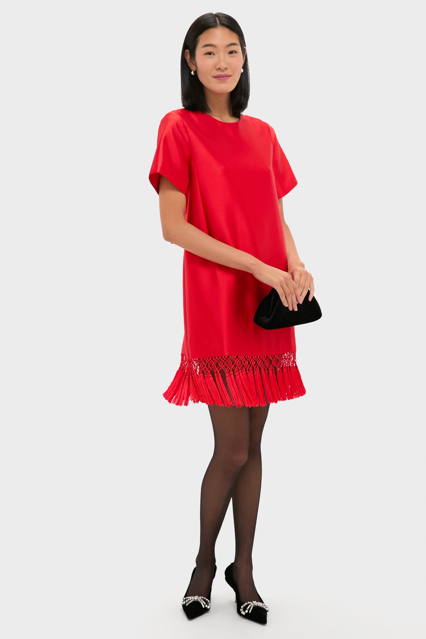 Red Dupioni Tassel Downing Dress-Charming Tale Store