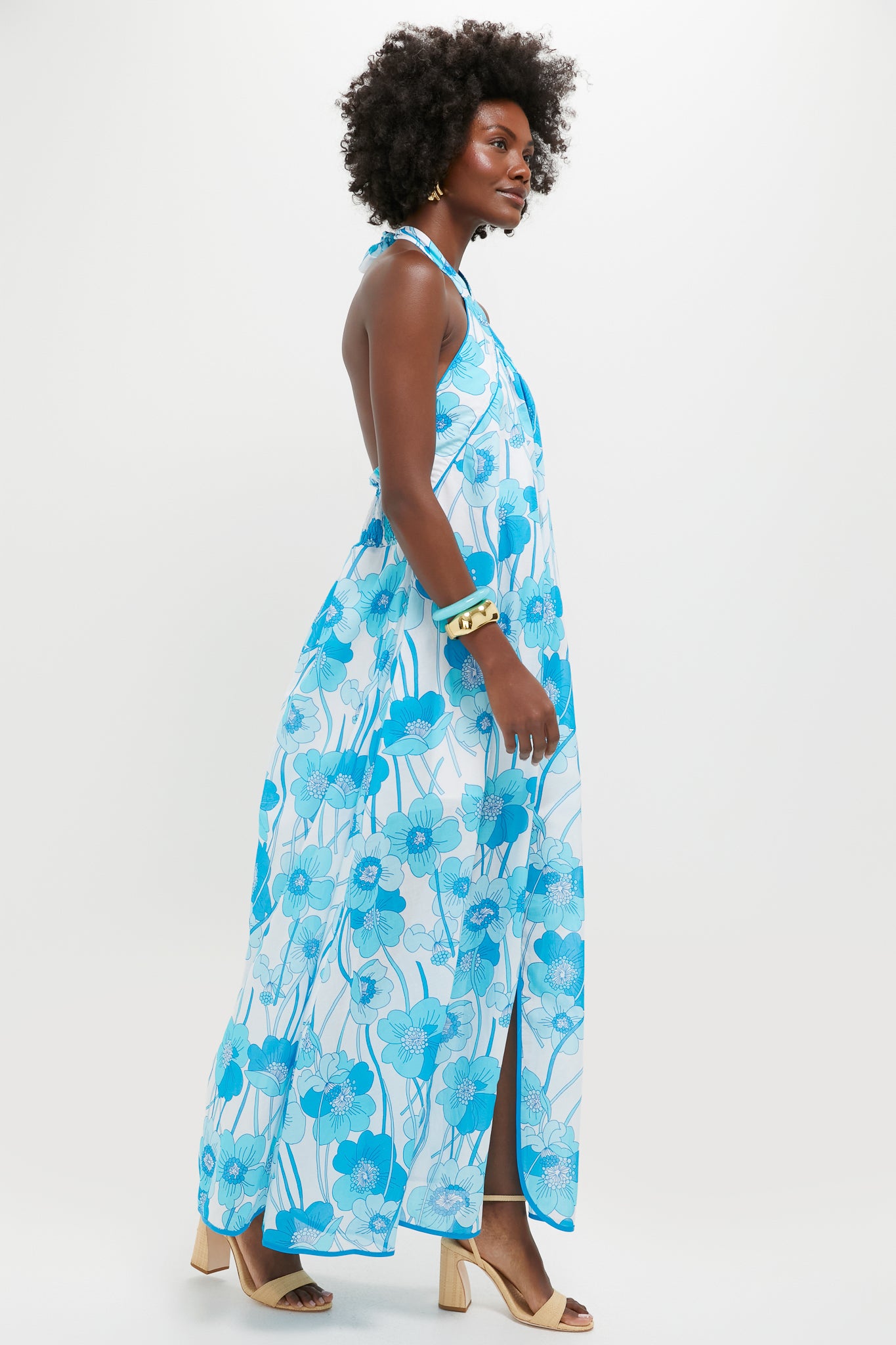 Flowers Waves Maui Halter Midi Dress-Charming Tale Store