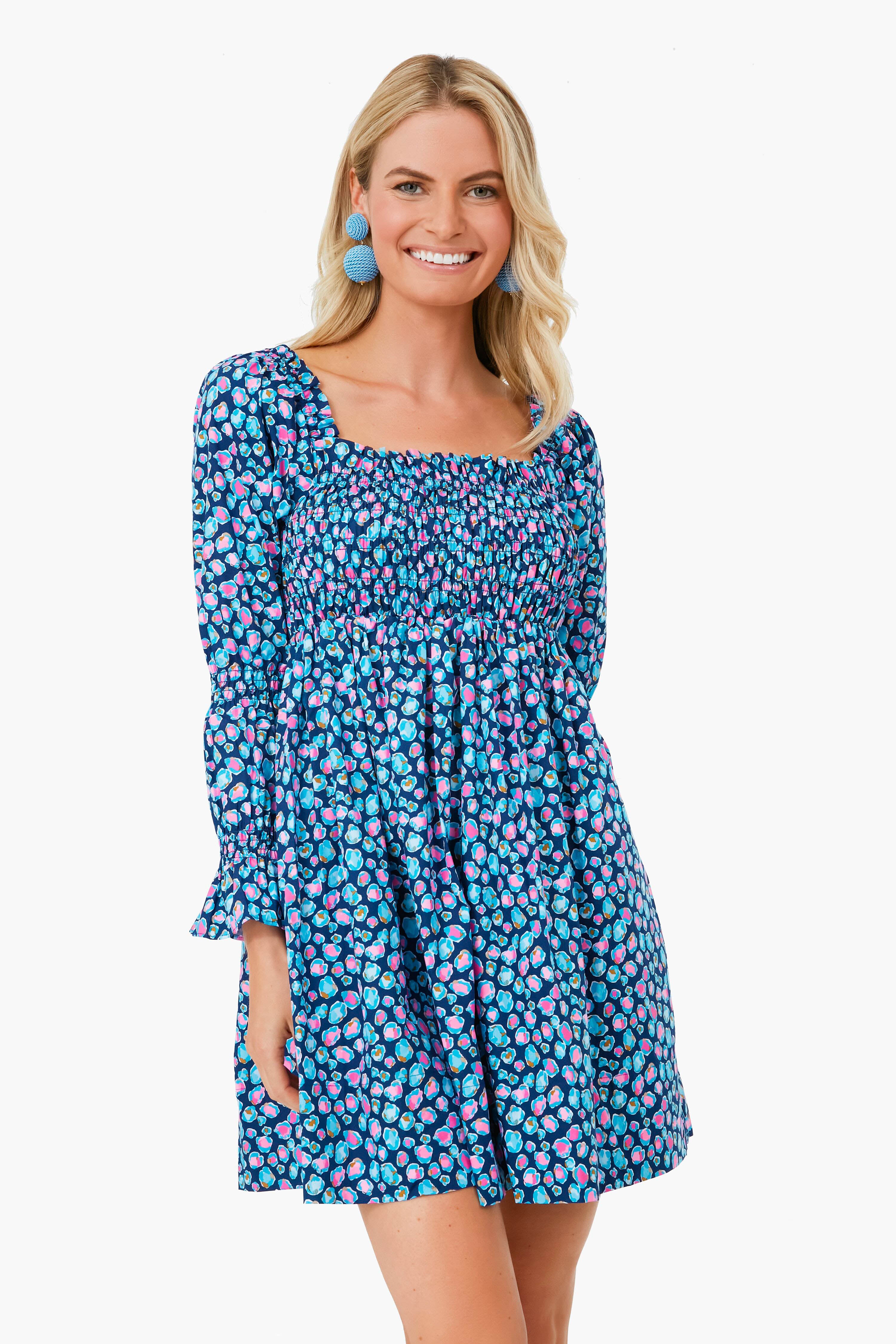 Sea Blue Low Tide Navy Spotted in the Wild Beyonca Long Sleeve Smocked Dress-Charming Tale Store