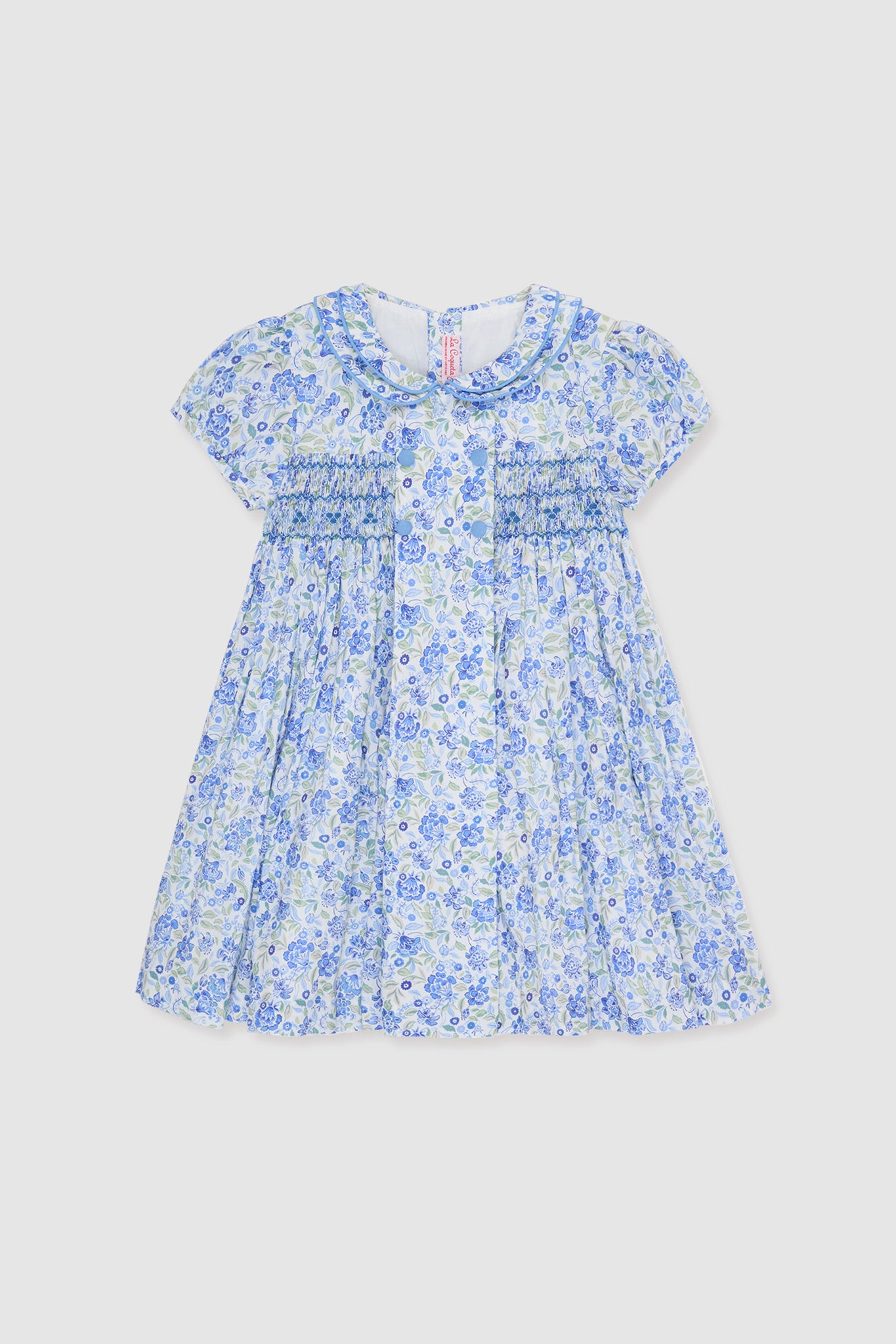 Dusty Blue Floral Arcadia Hand-Smocked Dress-Charming Tale Store