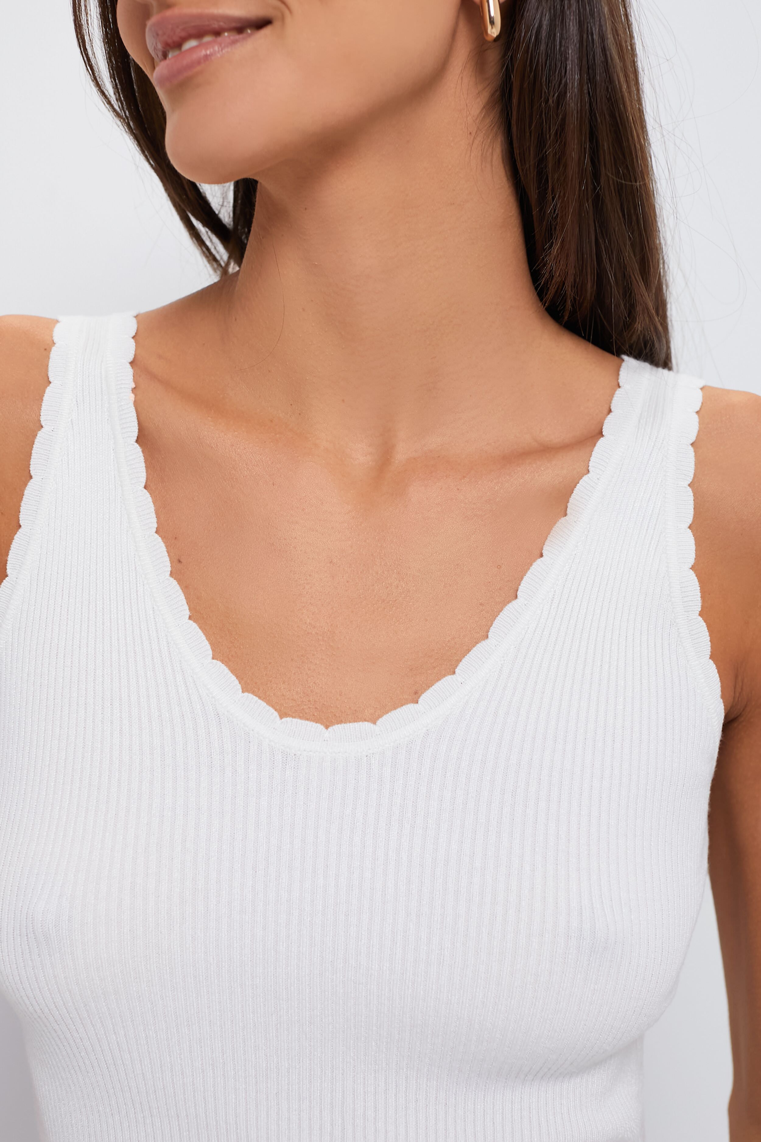 White Scalloped Rib Heidi Knit Tank-Charming Tale Store