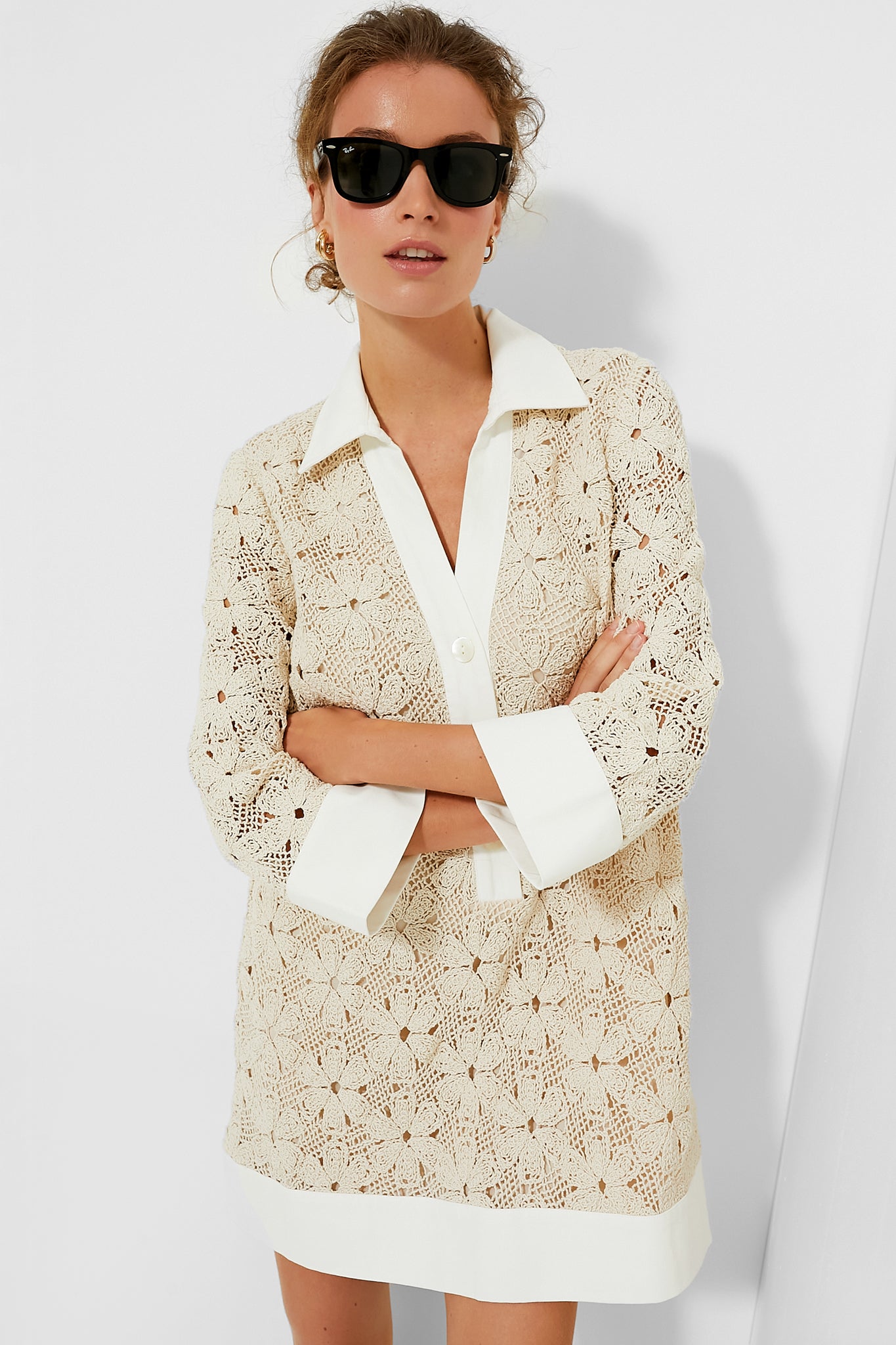 Tan Crochet Collier Dress-Charming Tale Store