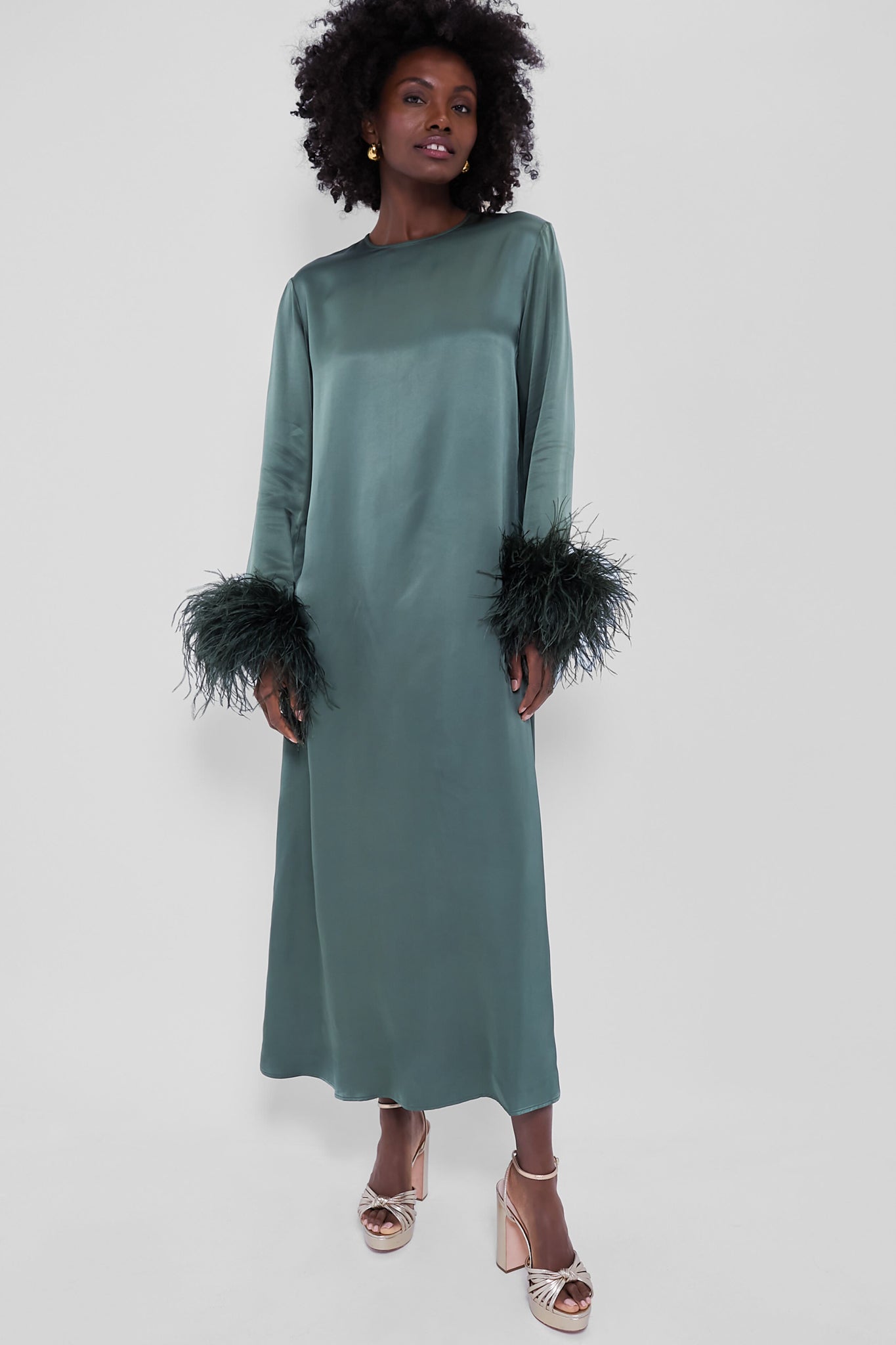 Green Suzi Maxi Dress with Detachable Feathers-Charming Tale Store