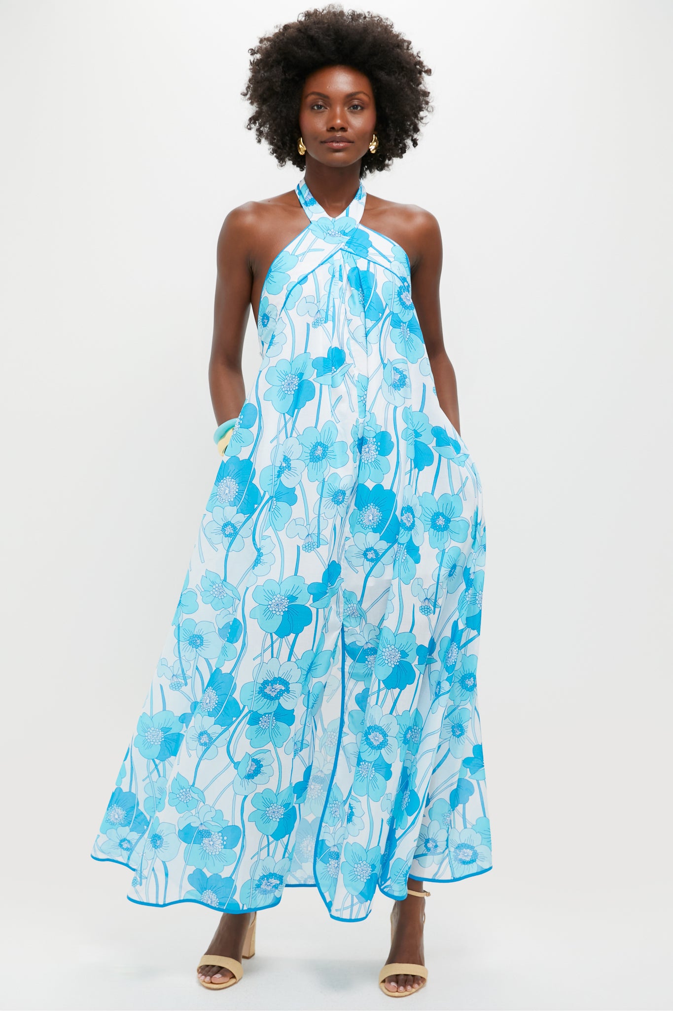 Flowers Waves Maui Halter Midi Dress-Charming Tale Store