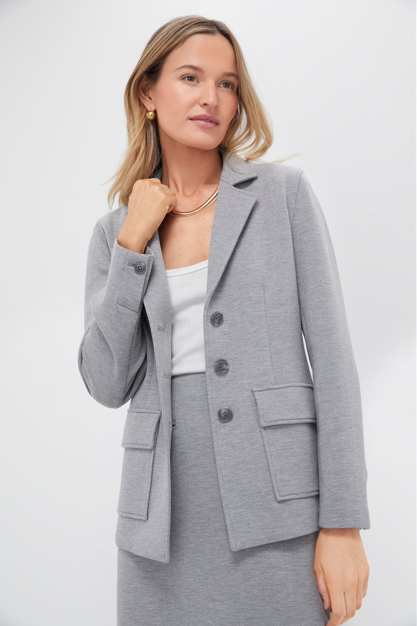 Gray Herringbone Jeanne Travel Blazer-Charming Tale Store