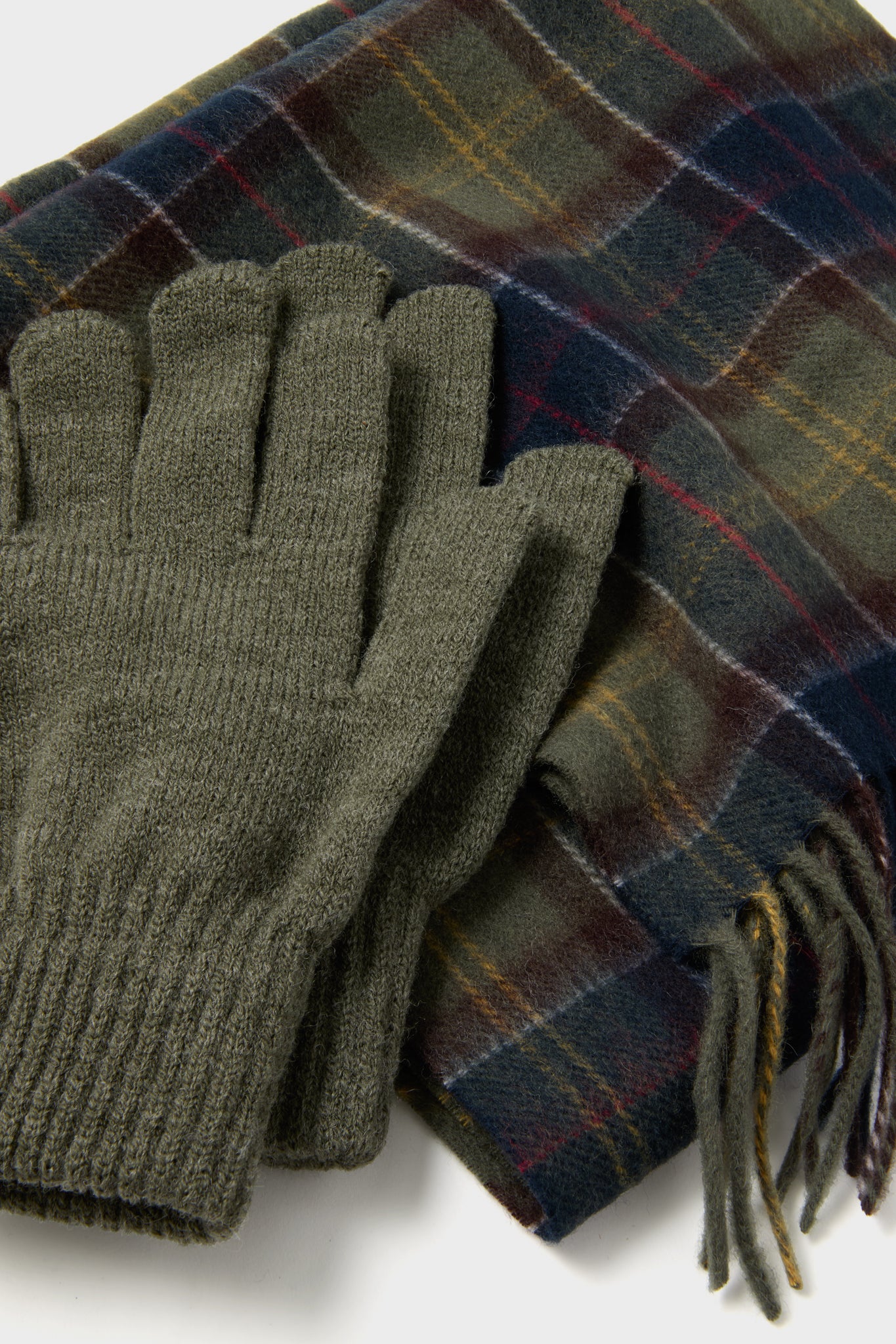 Classic Olive Tartan And Scarf Glove Gift Set-Charming Tale Store
