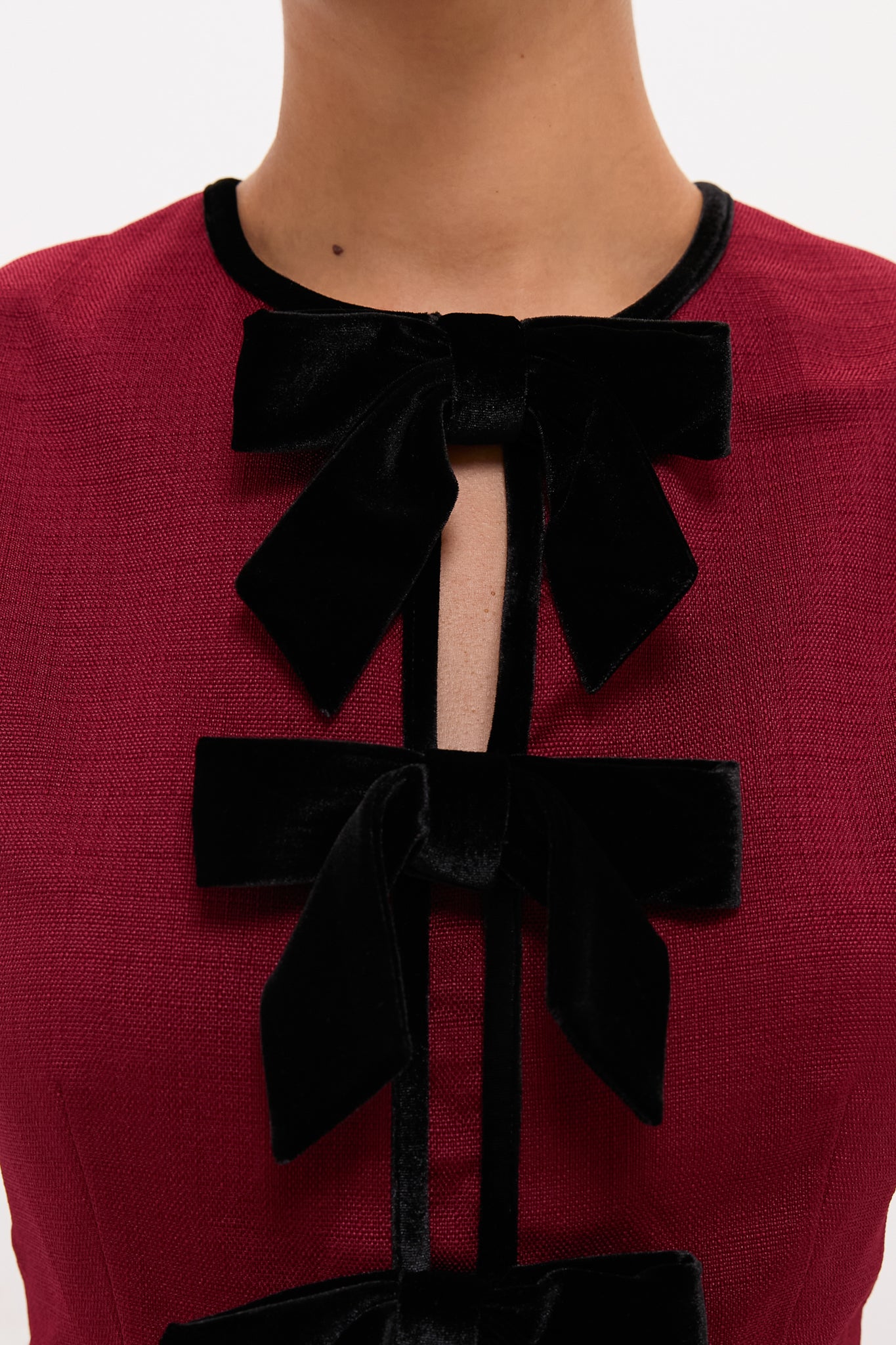 Cranberry Velvet Bow Jaclyn Mini Dress-Charming Tale Store