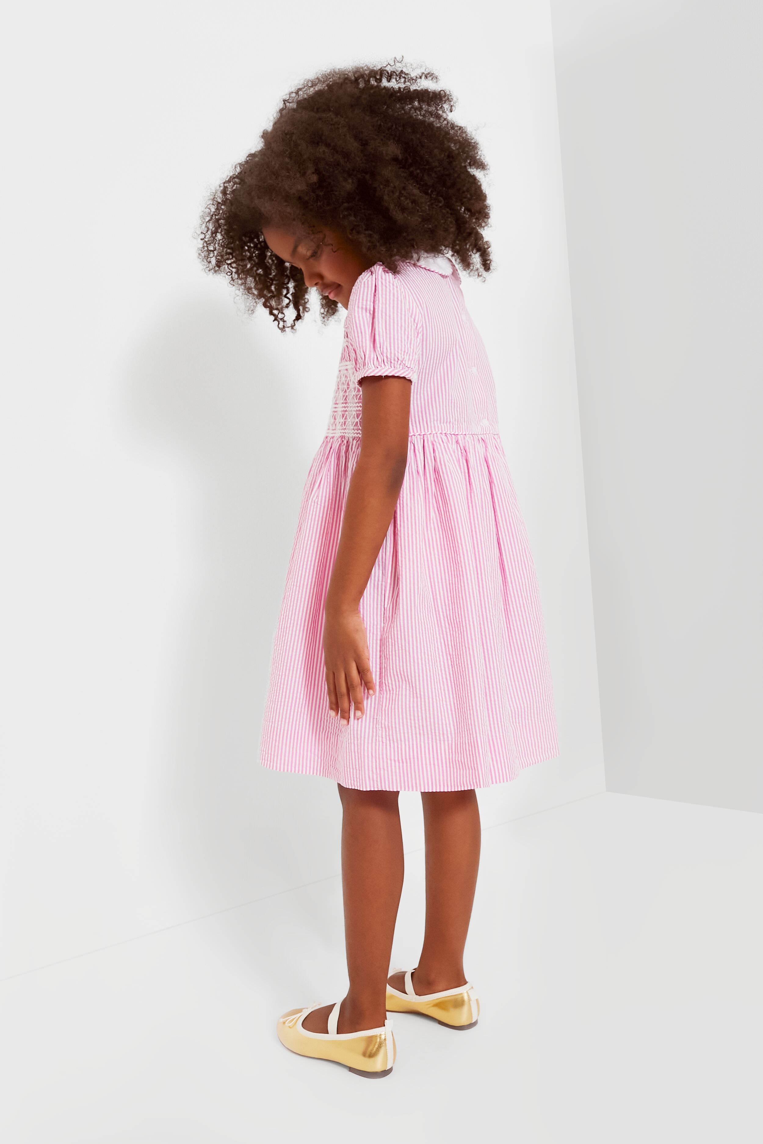 Striped Smocked Cotton Seersucker Dress-Charming Tale Store