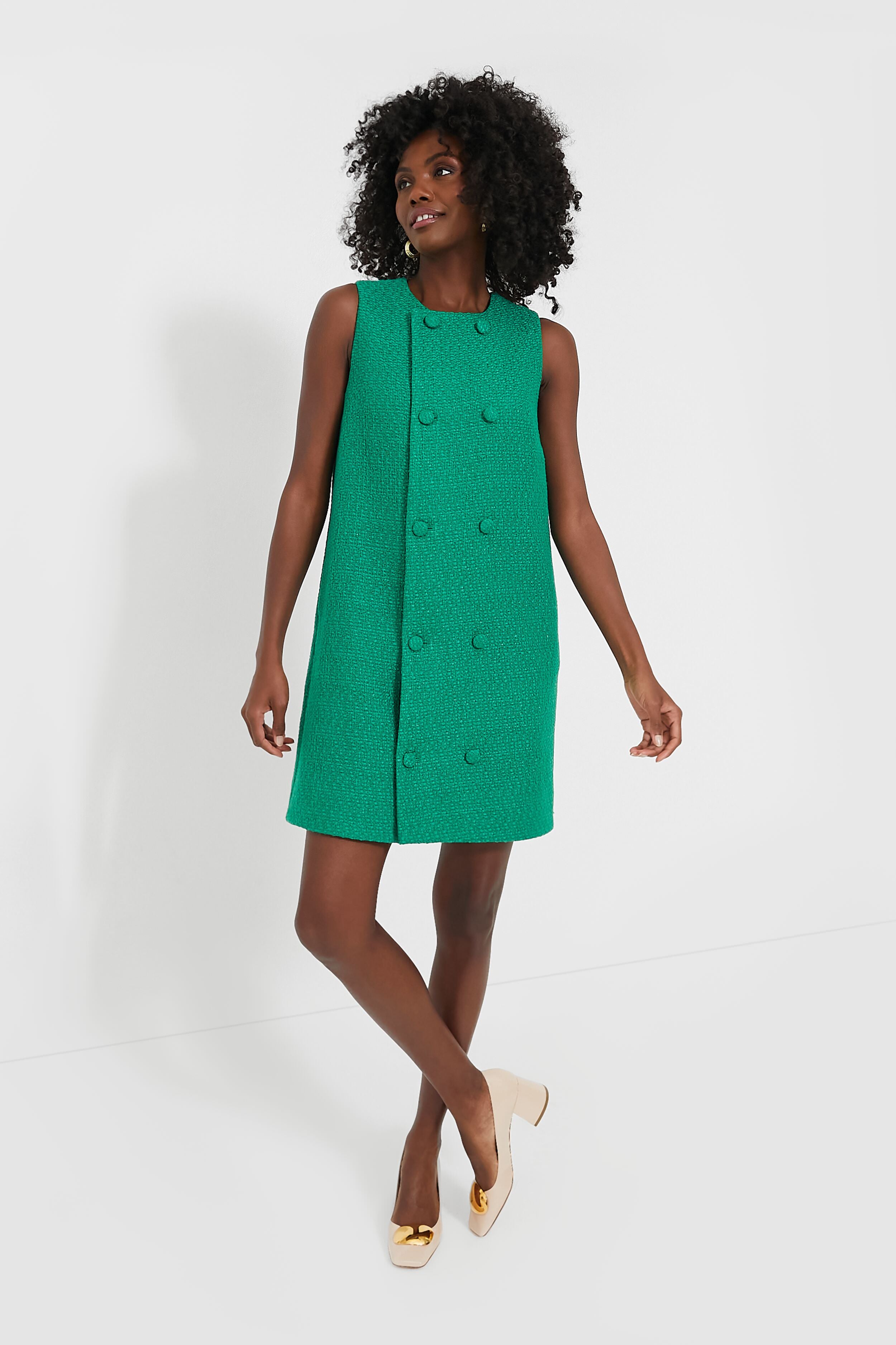 Emerald Green Tweed Bianca Dress-Charming Tale Store