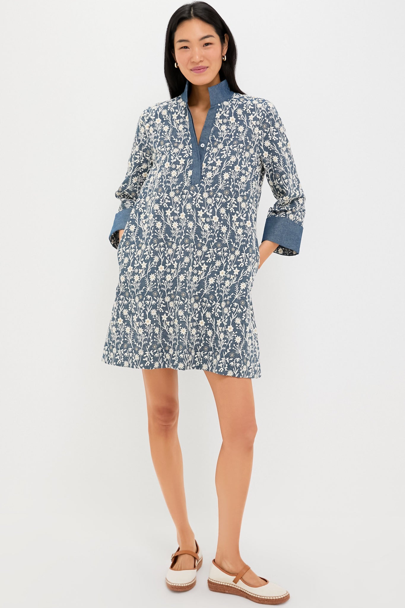 Embroidered Chambray Wildflower Meadows Megan Dress-Charming Tale Store