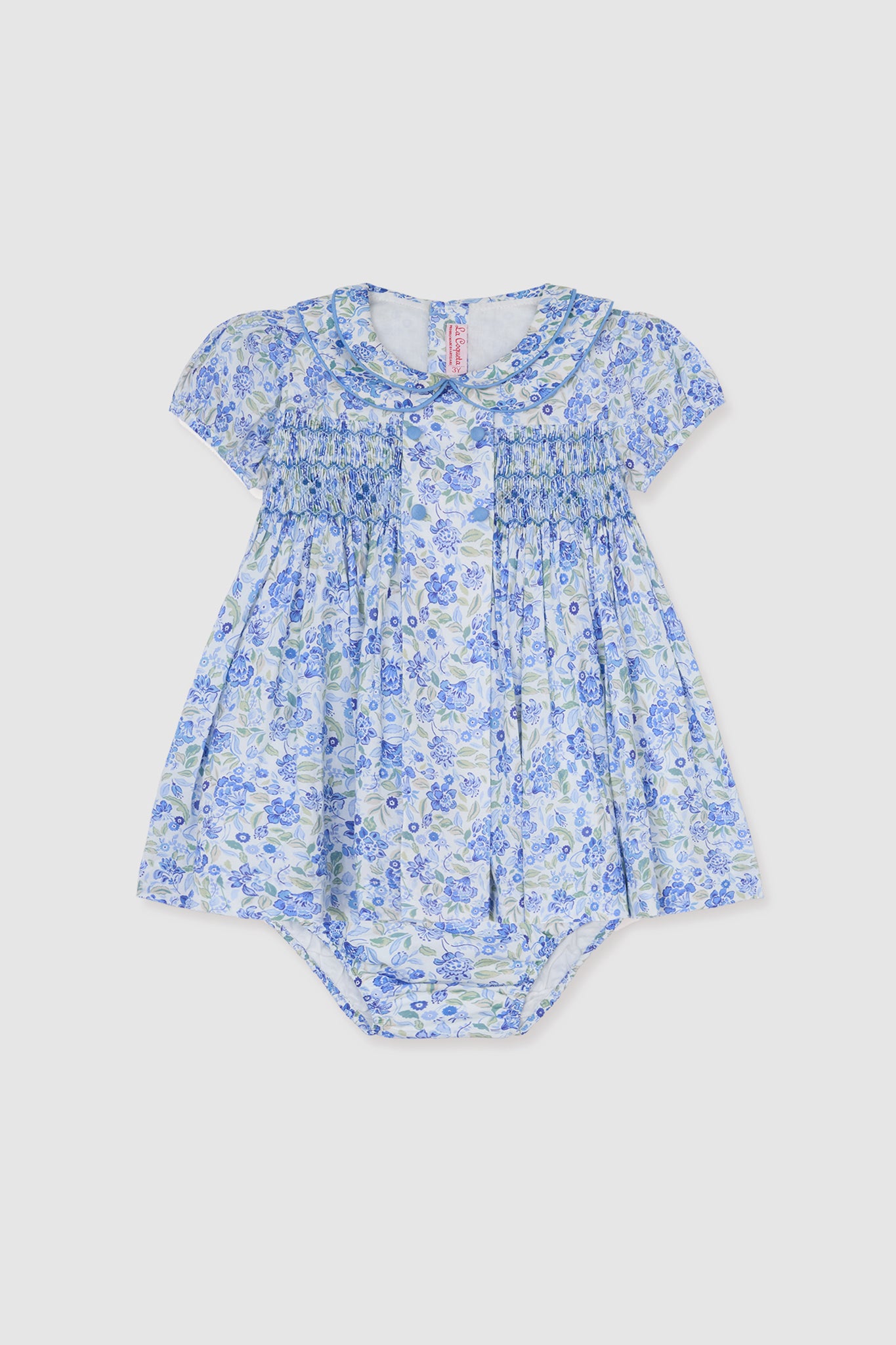 Dusty Blue Floral Arcadia Baby Girls Hand-Smocked Set-Charming Tale Store