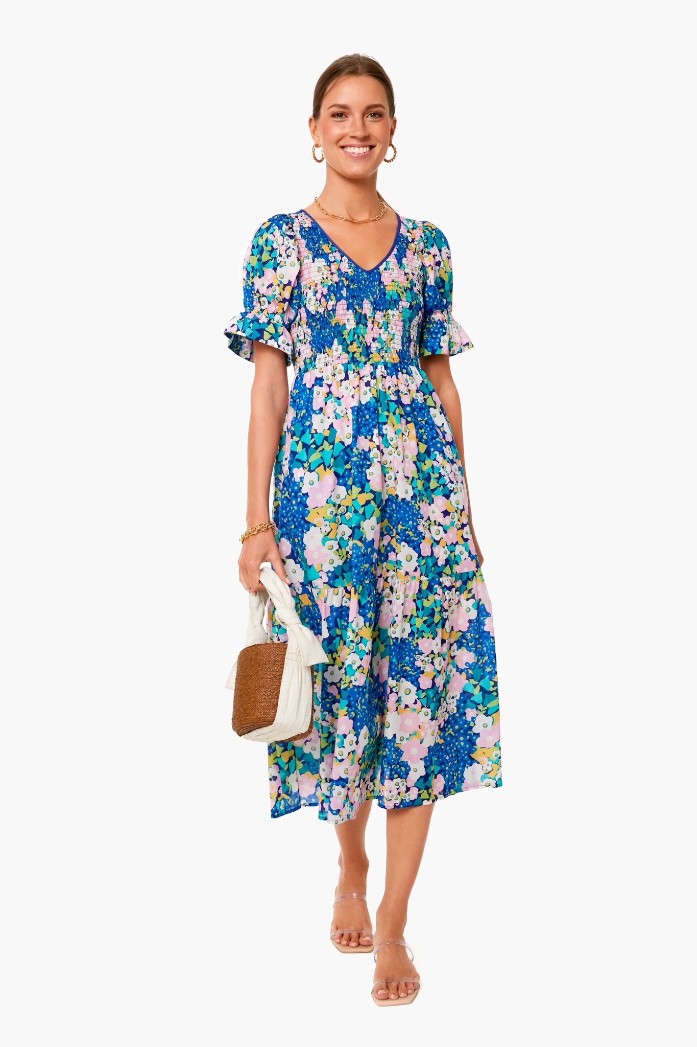 Floral V Neck Sussex Dress-Charming Tale Store