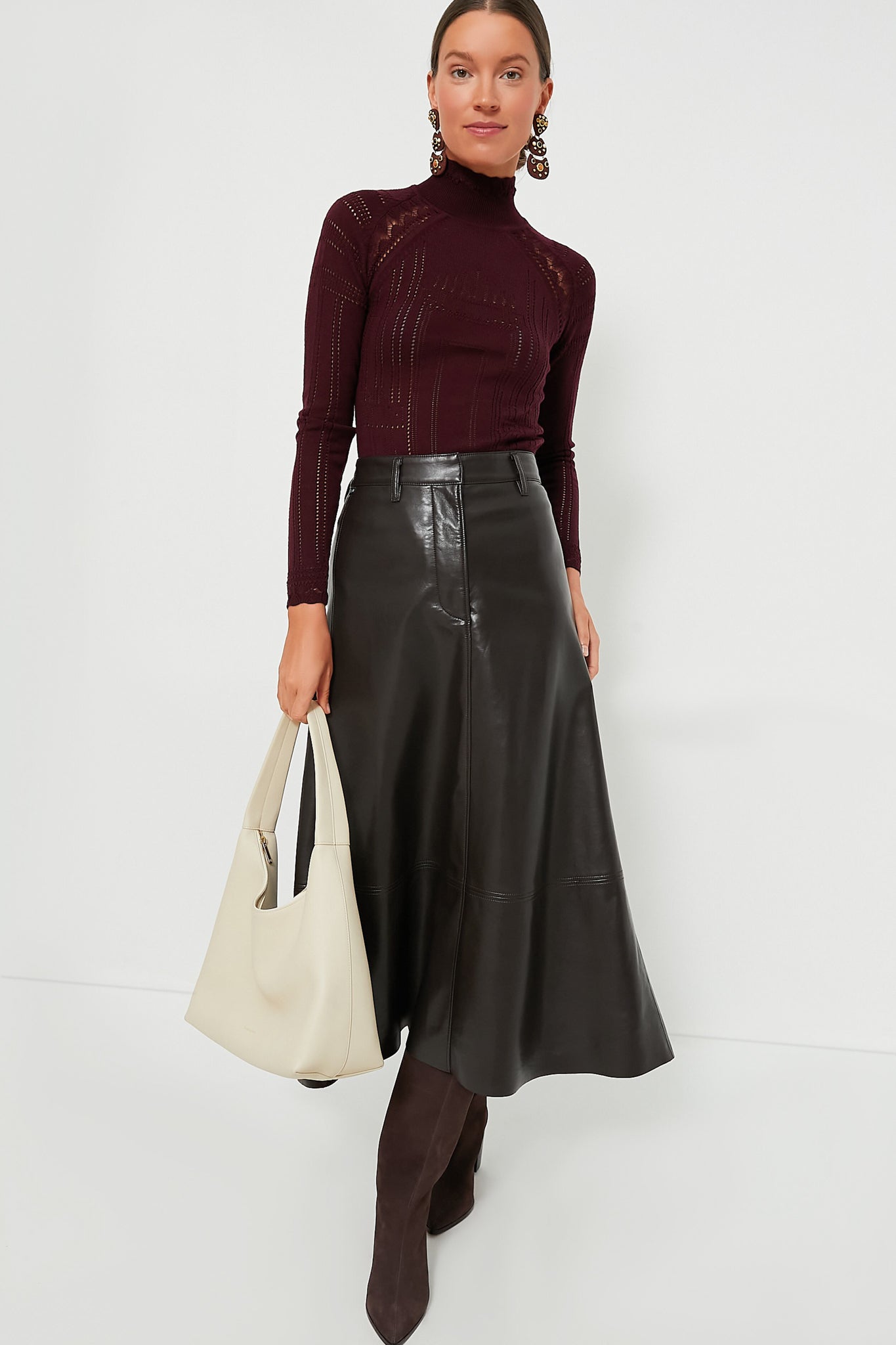 Chocolate Cassia Leather Skirt-Charming Tale Store