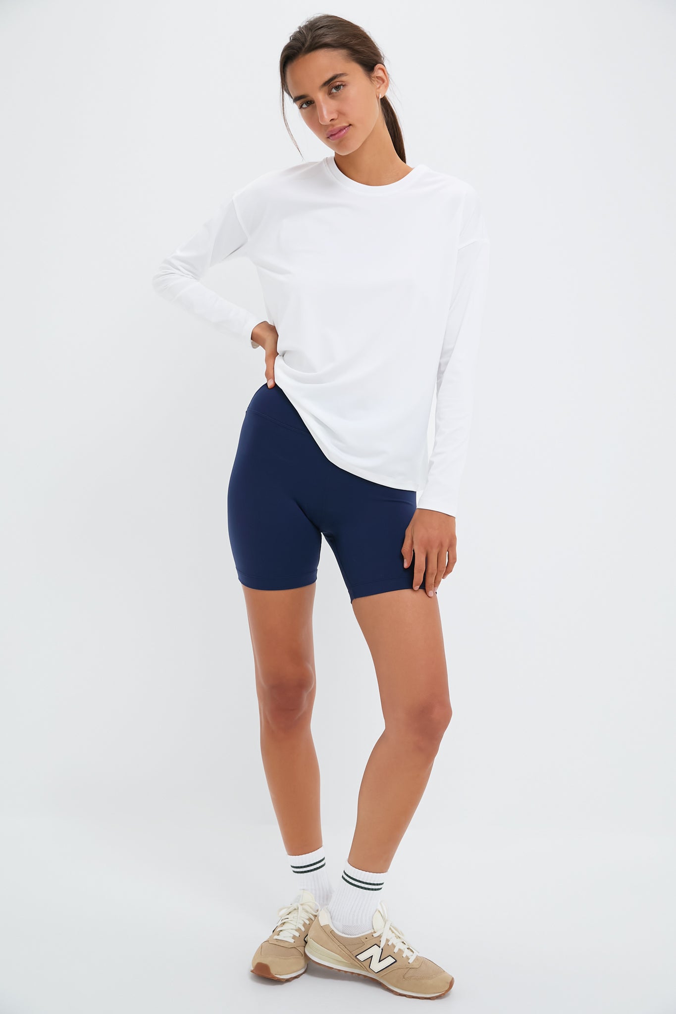 White Long Sleeve Performance Jersey Ryan Boyfriend Tee-Charming Tale Store