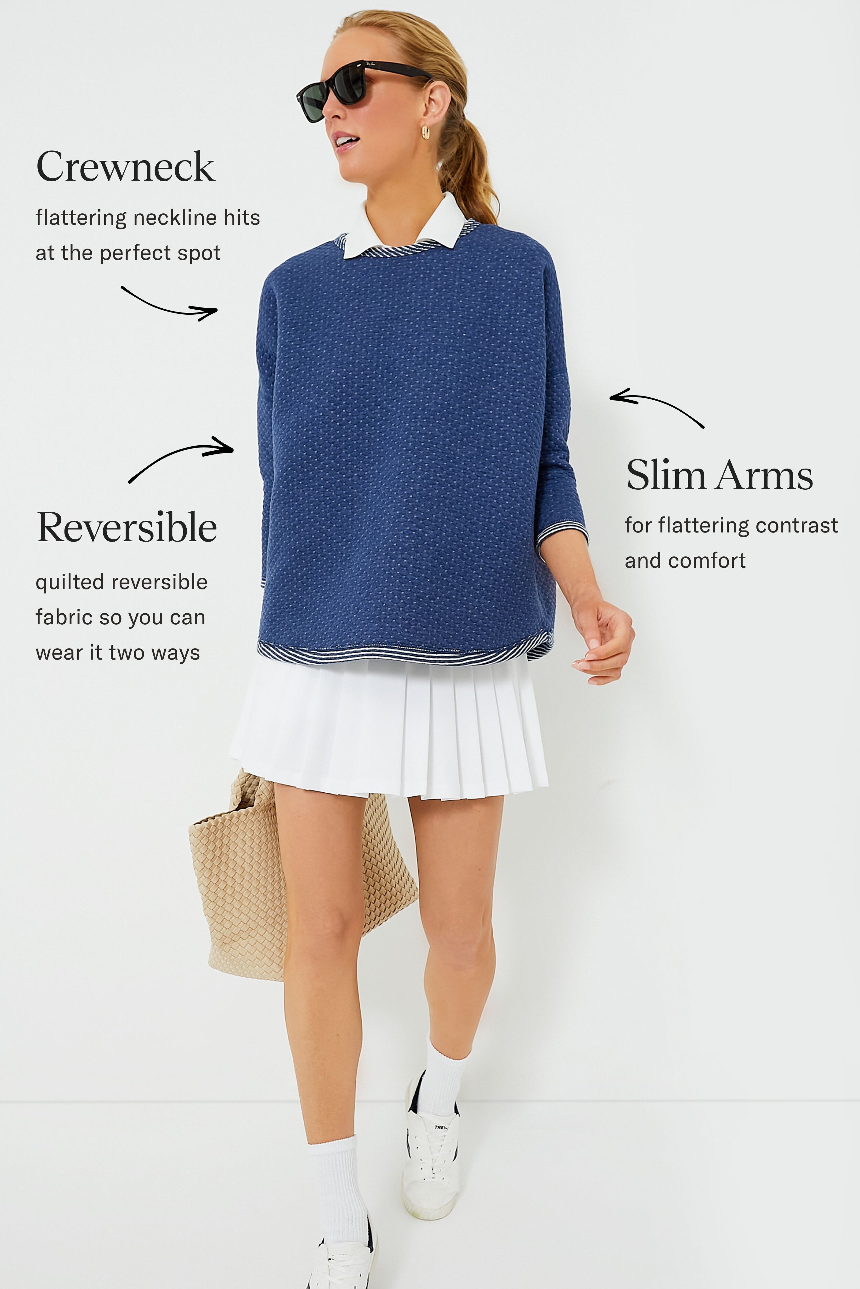 Heathered Navy Reversible Ally Swing Sweatshirt-Charming Tale Store
