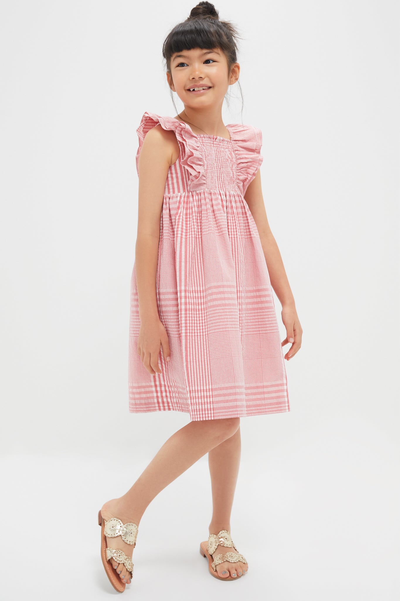 Red Smocked Sleeveless Dress-Charming Tale Store