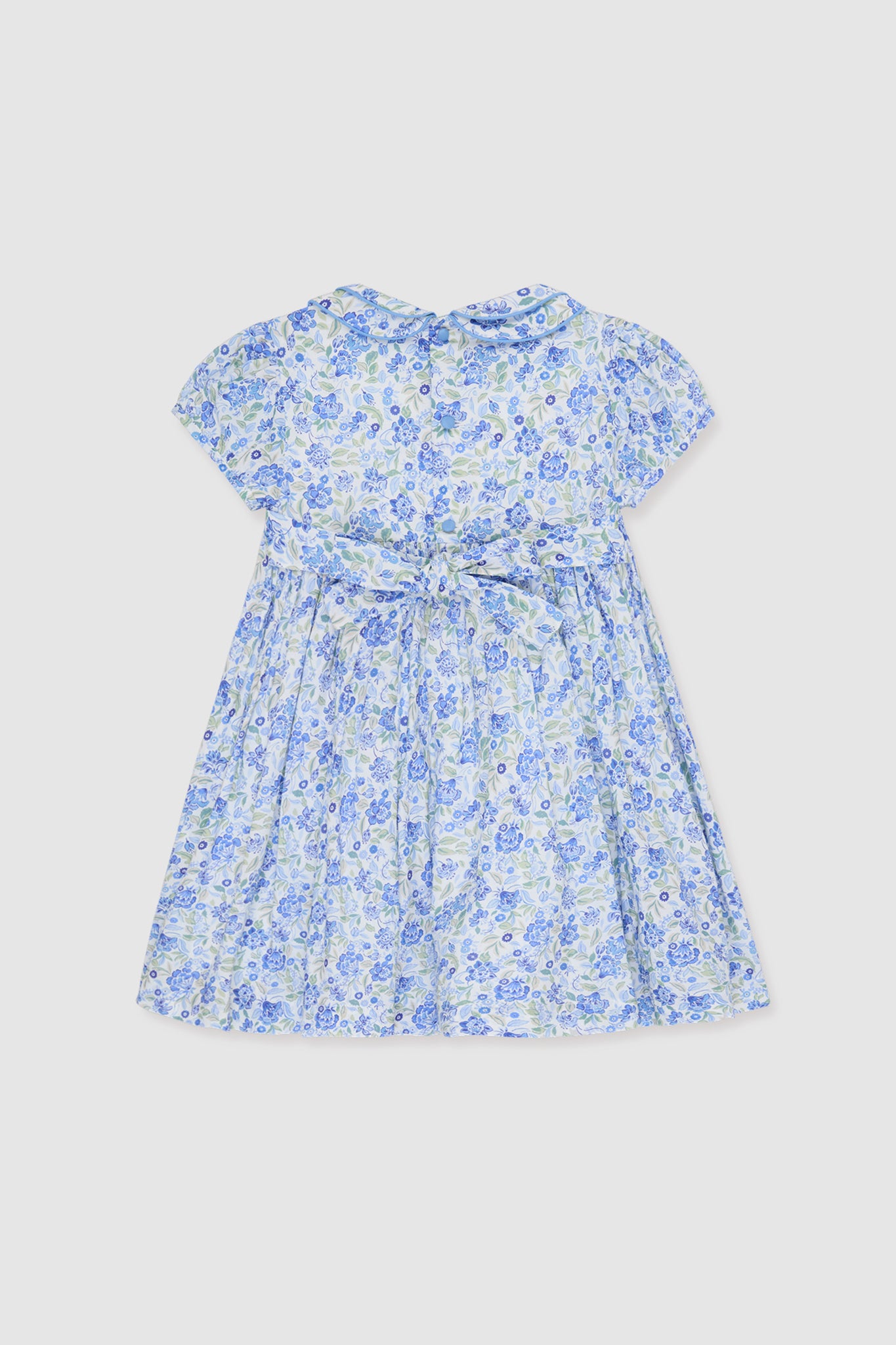 Dusty Blue Floral Arcadia Hand-Smocked Dress-Charming Tale Store