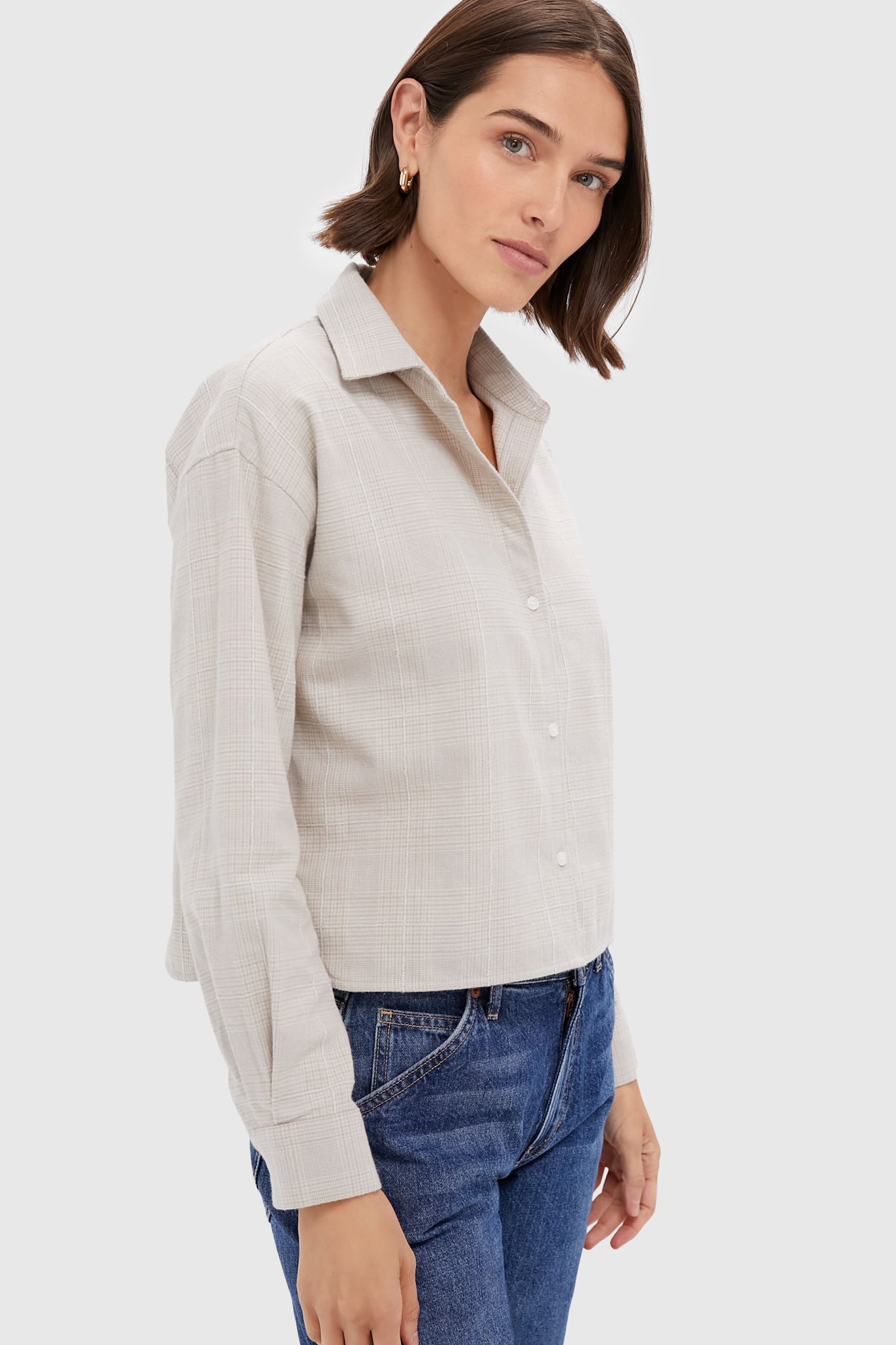 Tan Plaid Flannel Cropped Jasper Button Down-Charming Tale Store