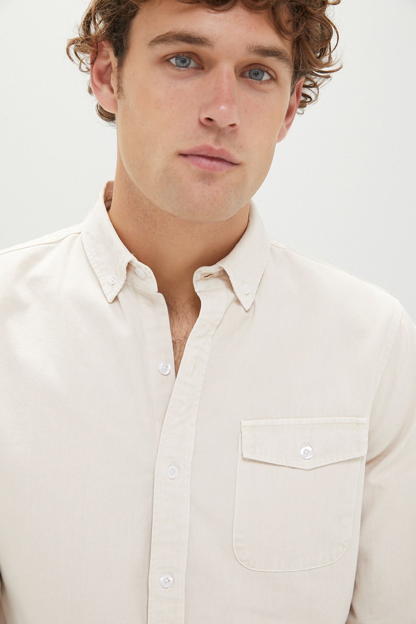 Sandstone Washed Denim Shirt-Charming Tale Store