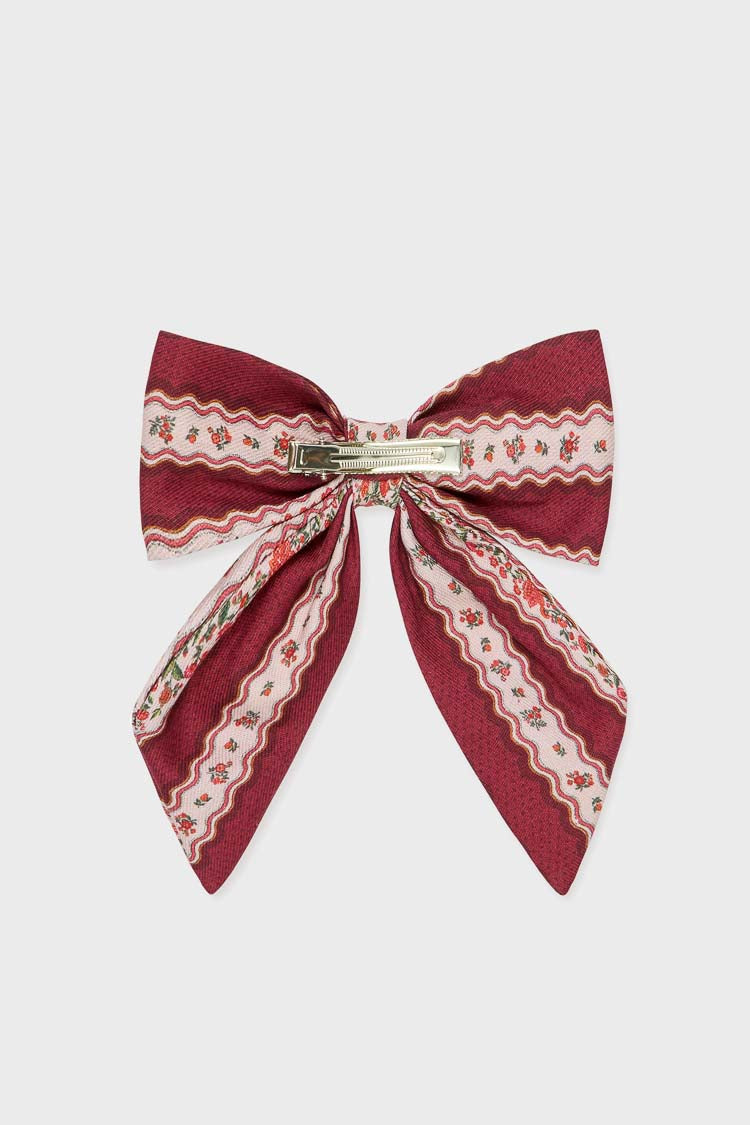 Burgundy Floral Girl Large Bow Clip-Charming Tale Store