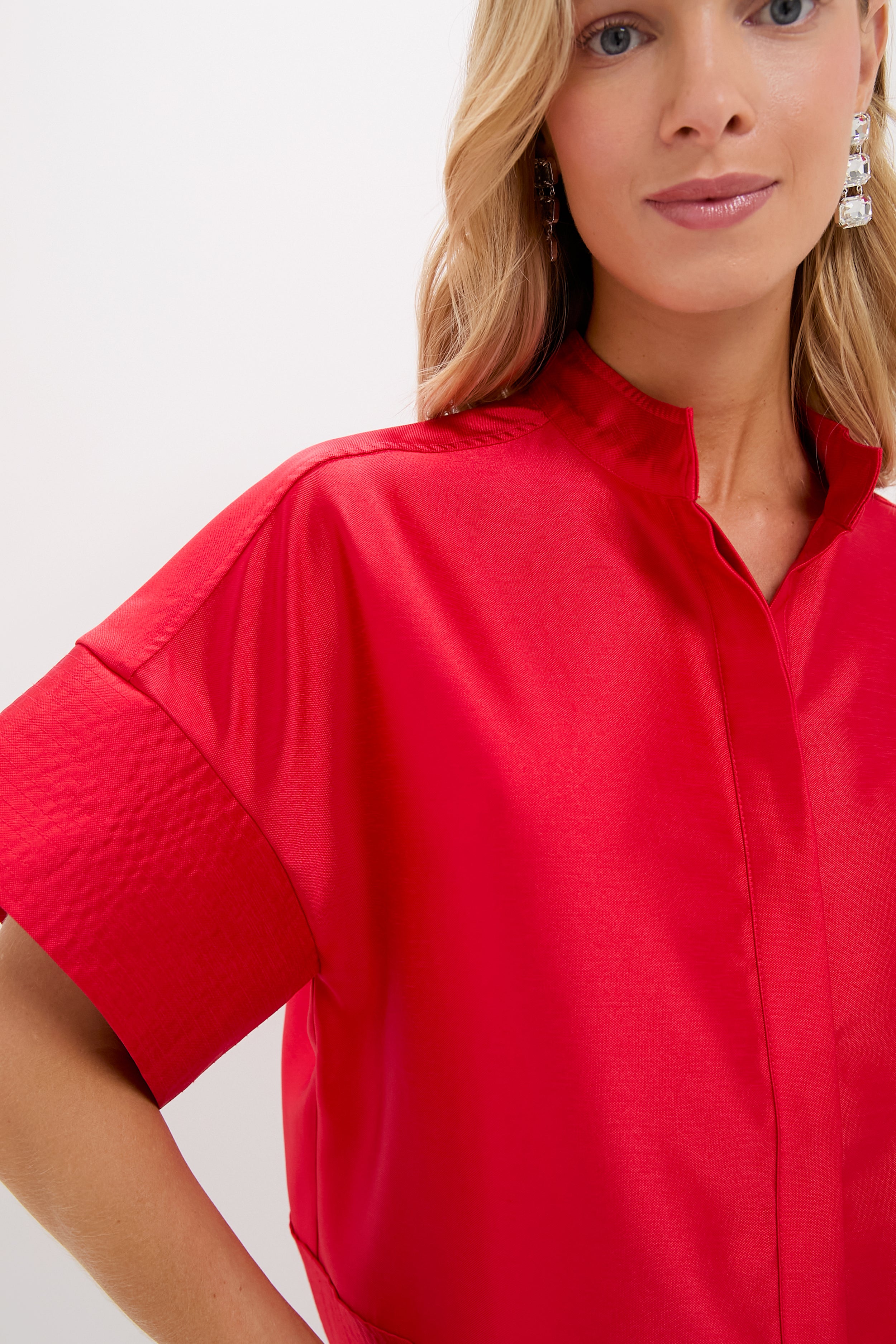 Red Dupioni Trapunto Stitch Sofia Shirt-Charming Tale Store