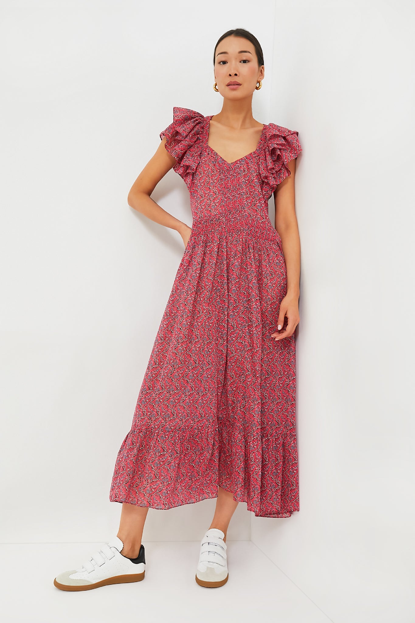 Cranberry Godralia Blossom Cotton Dress-Charming Tale Store