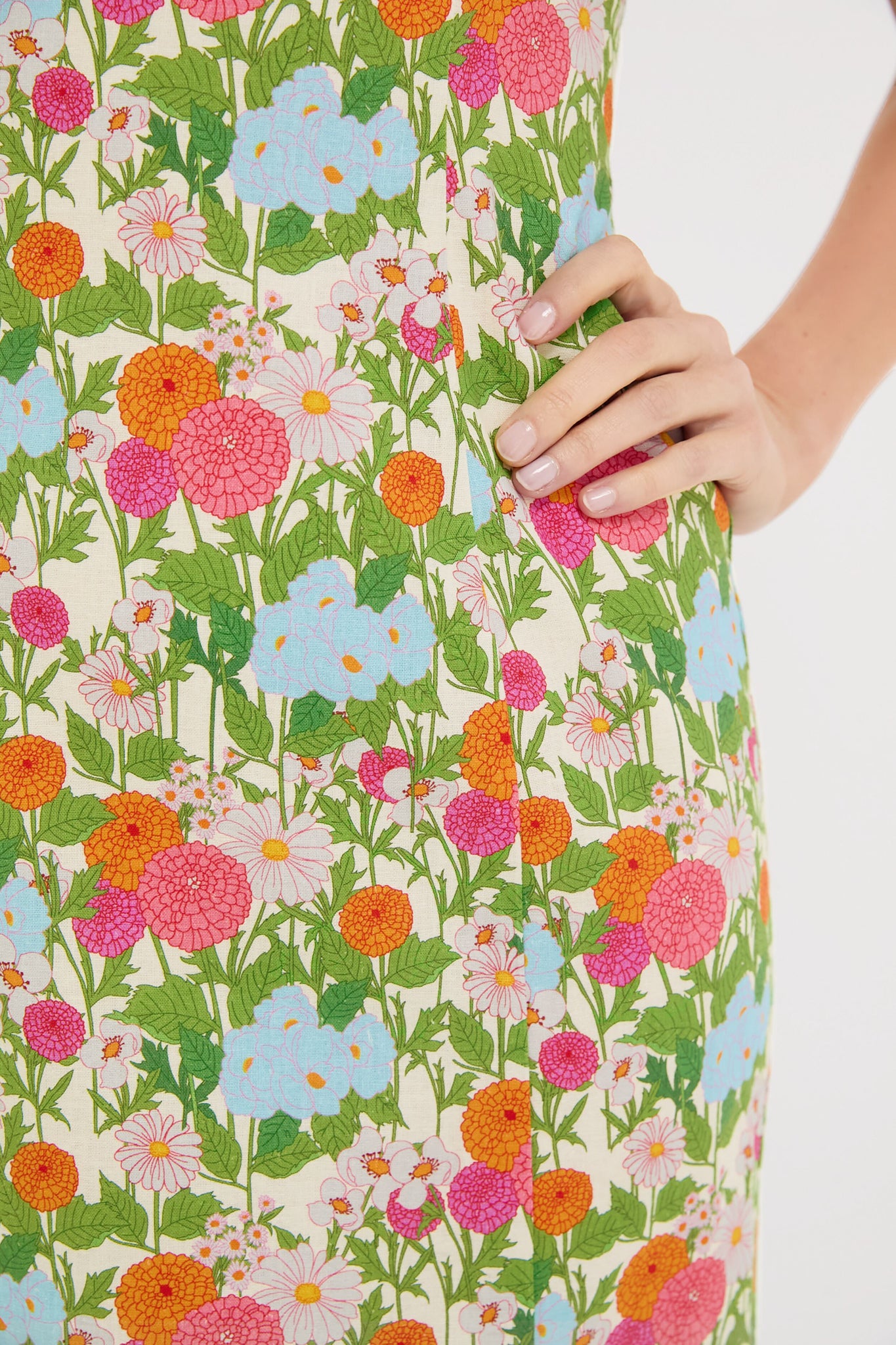 Green Multi Begonia Floral Sallie Midi Dress-Charming Tale Store