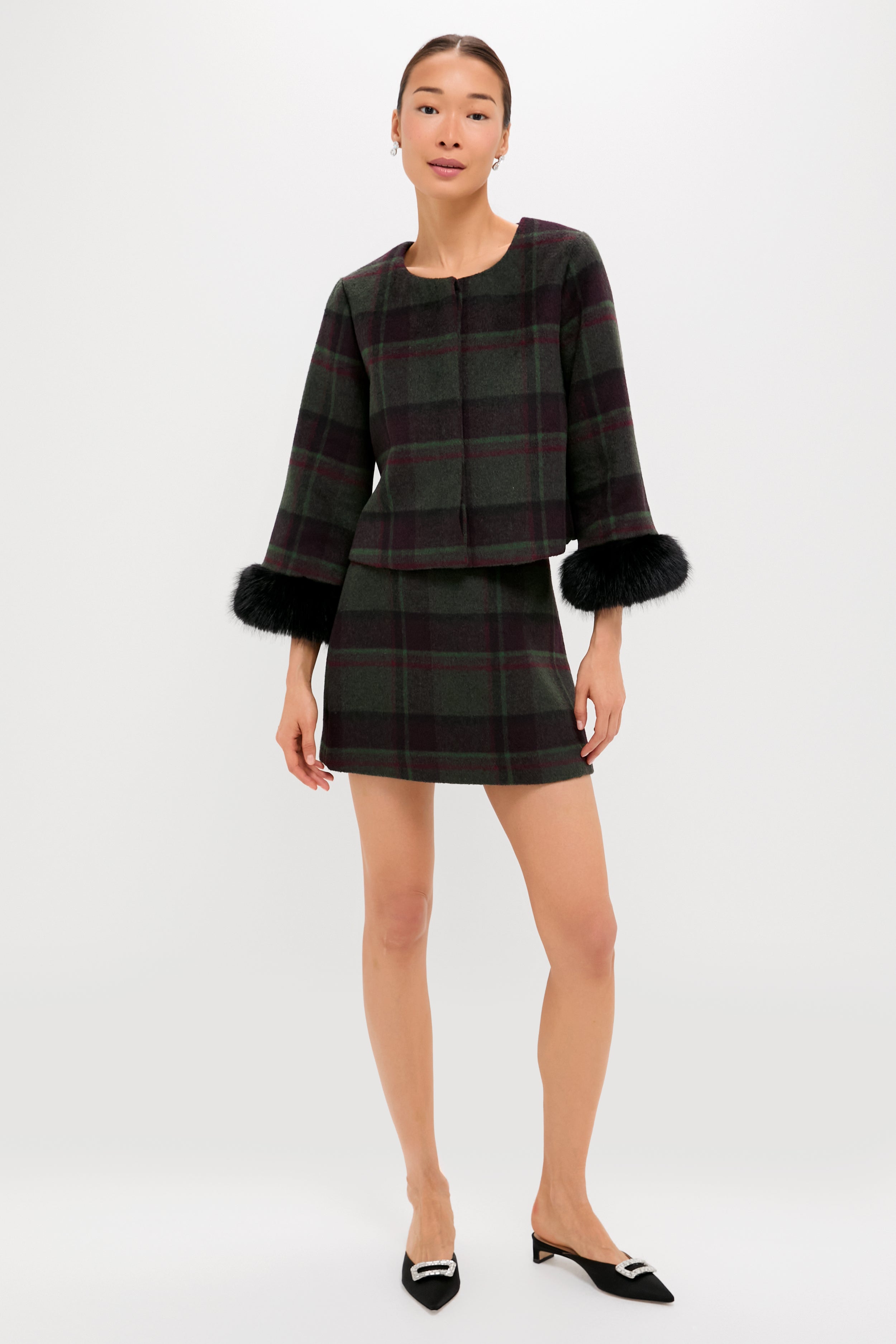 Forest Plaid Wool Meg Mini Skirt-Charming Tale Store