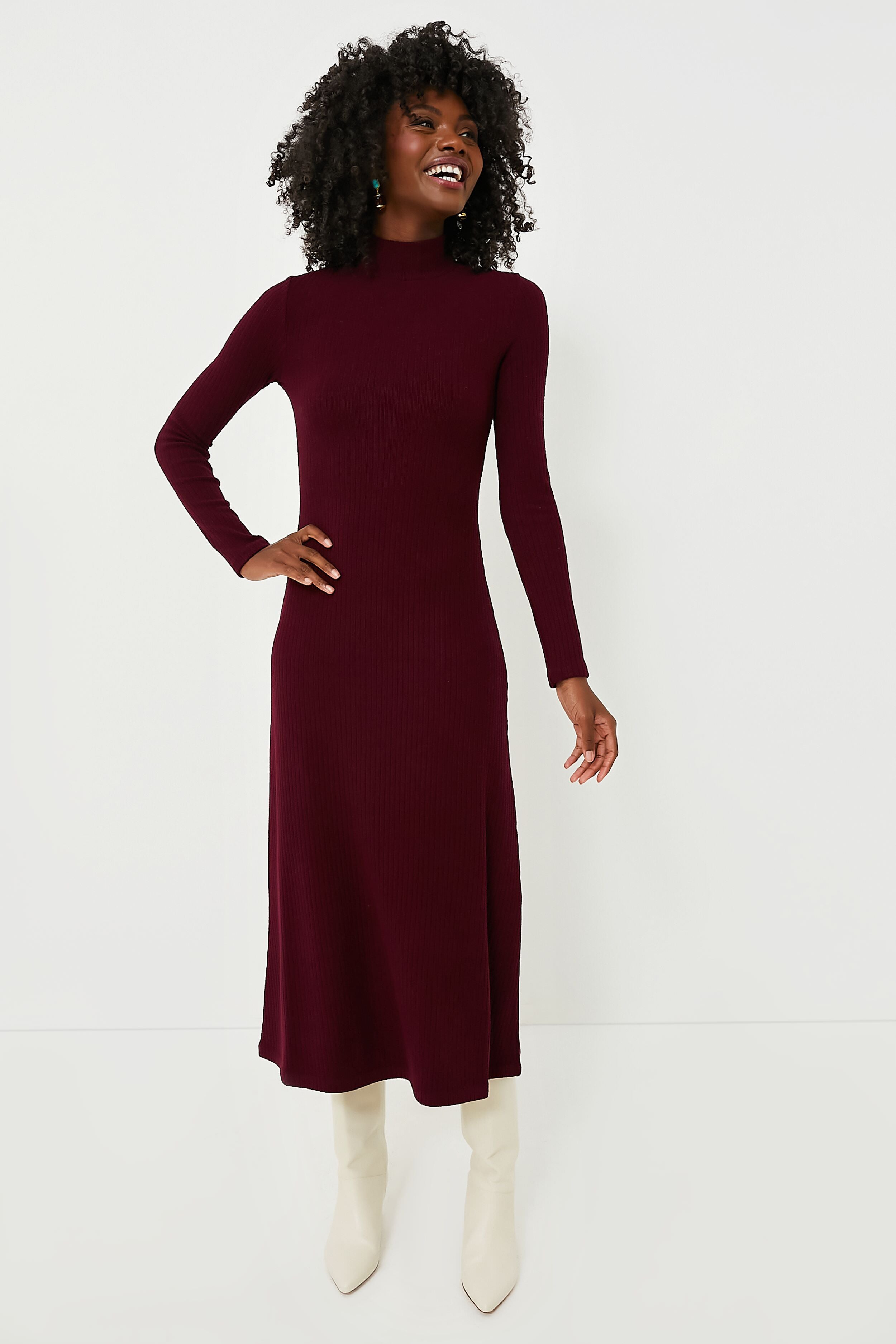 Cassis Long Sleeve Mock Neck Dress-Charming Tale Store