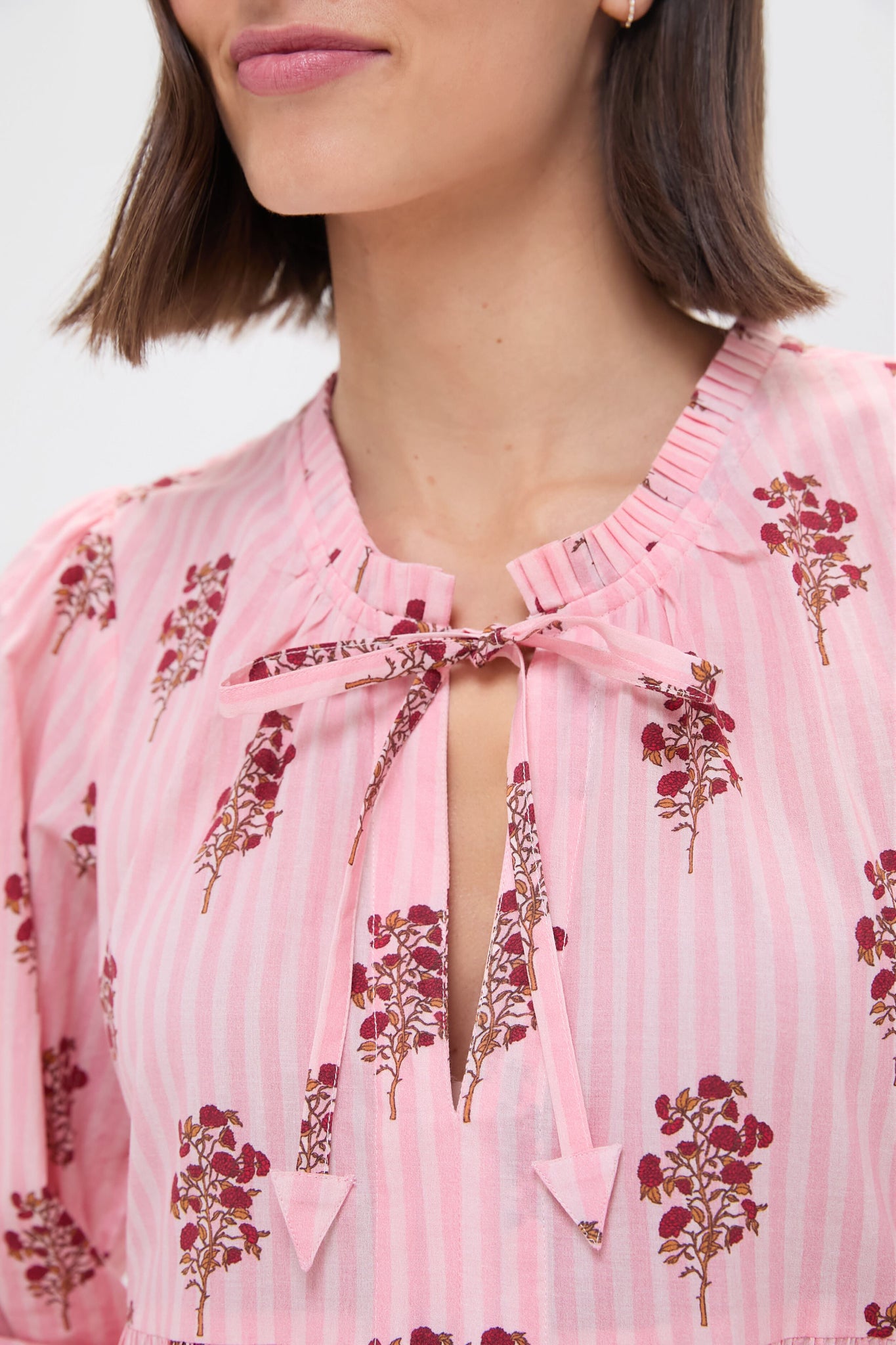 Blush Striped Bouquet Long Sleeve Salty Paloma Caftan-Charming Tale Store