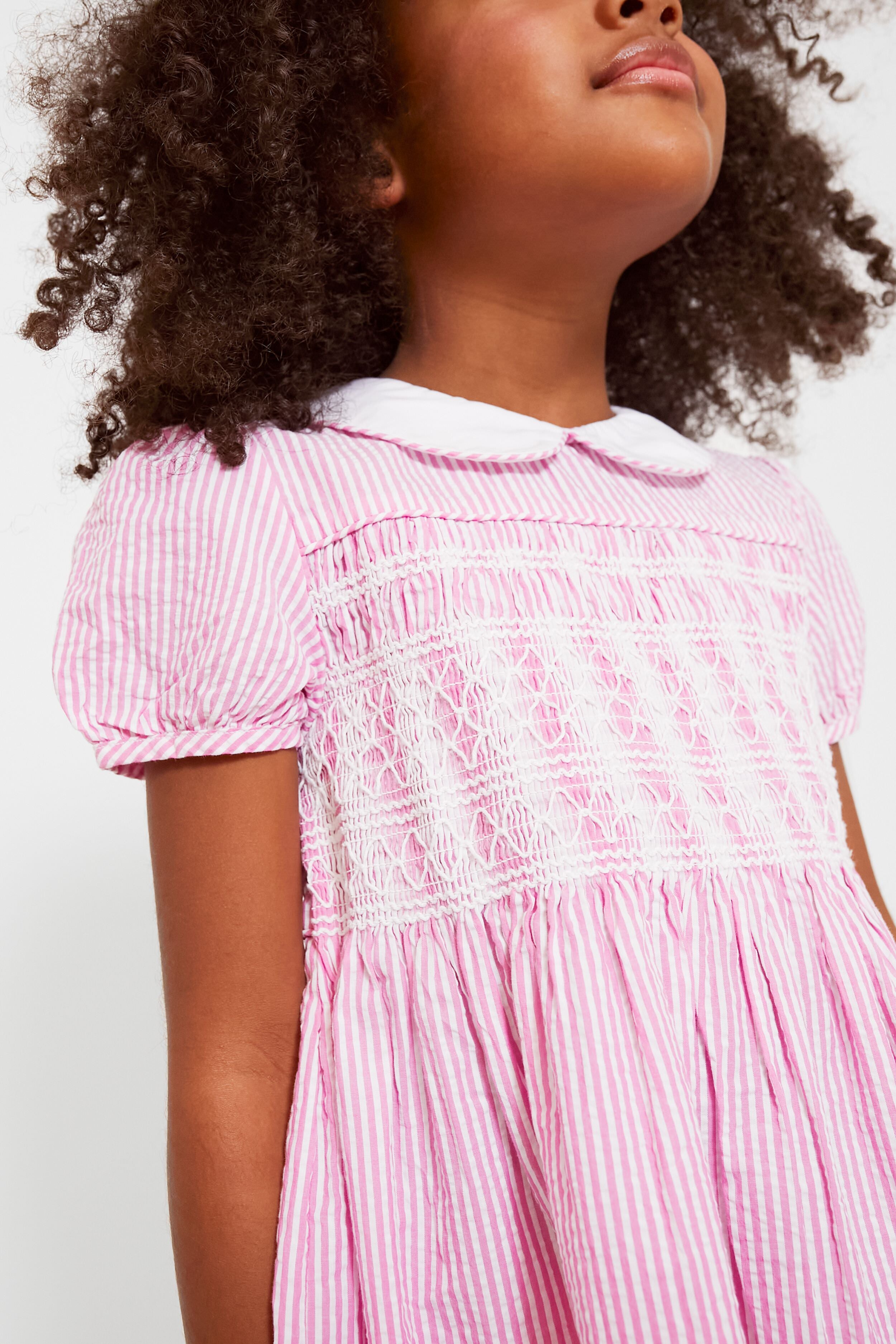 Striped Smocked Cotton Seersucker Dress-Charming Tale Store