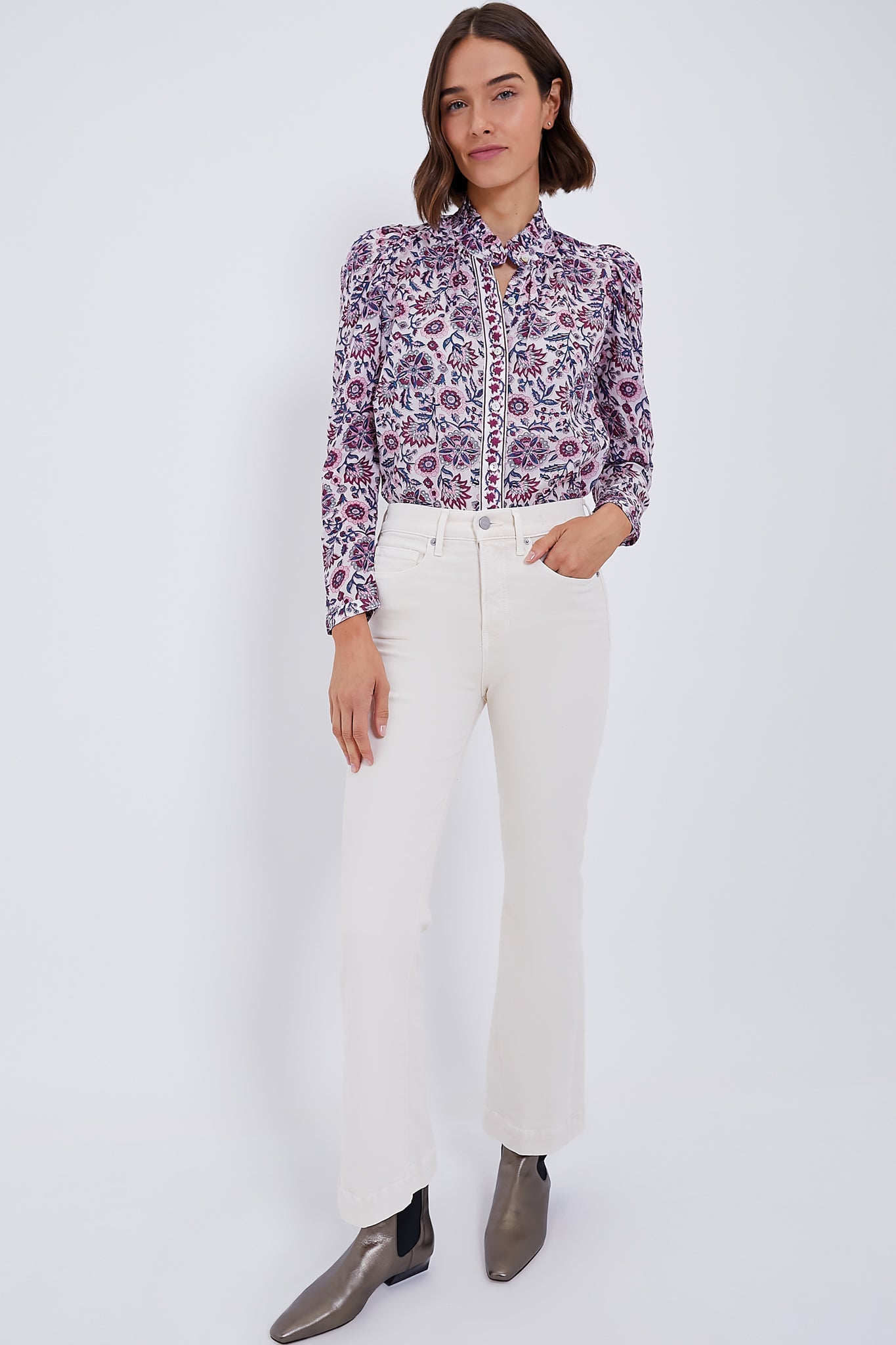 Ecru Carson High Rise Ankle Flare-Charming Tale Store