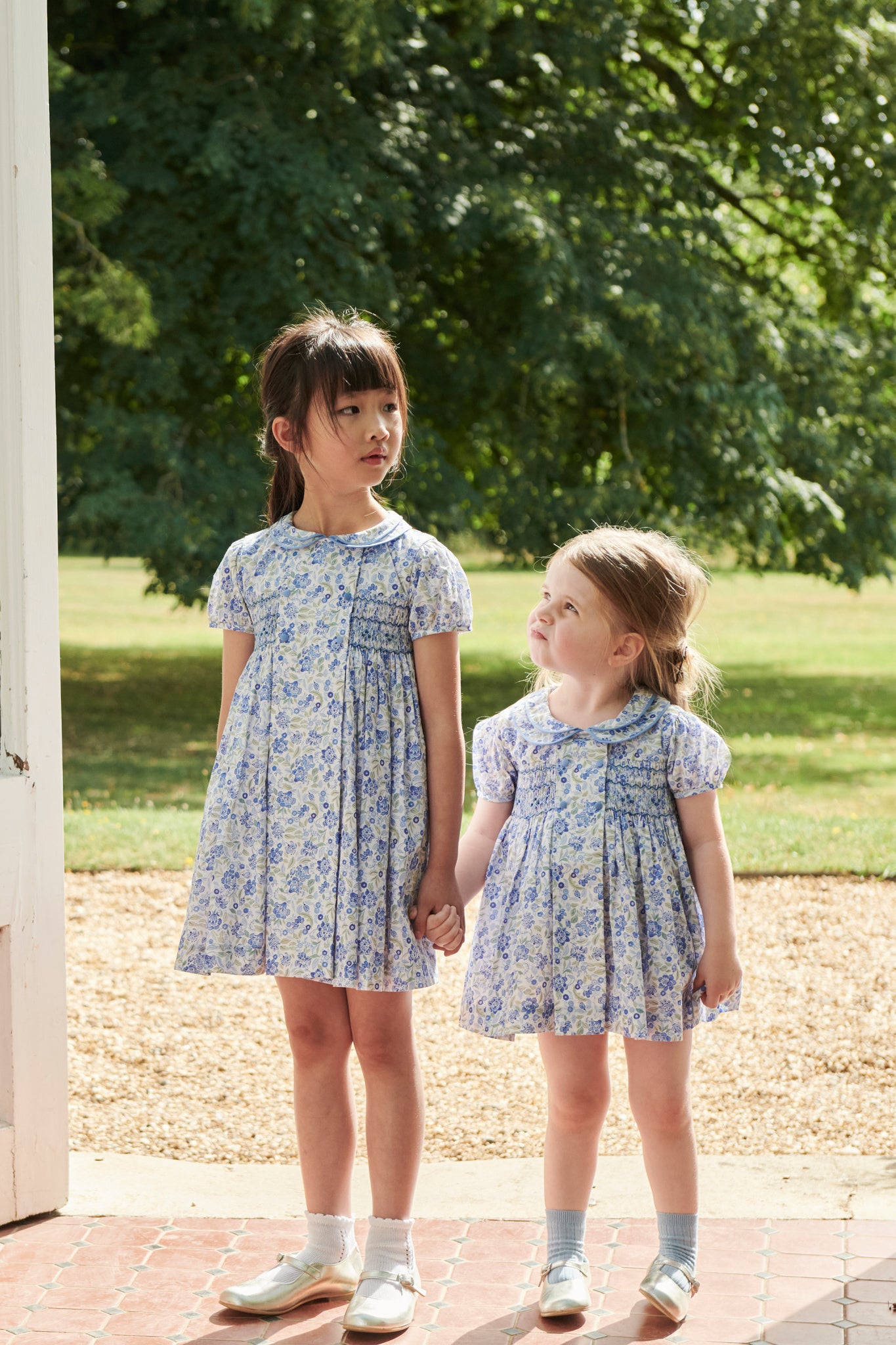 Dusty Blue Floral Arcadia Baby Girls Hand-Smocked Set-Charming Tale Store